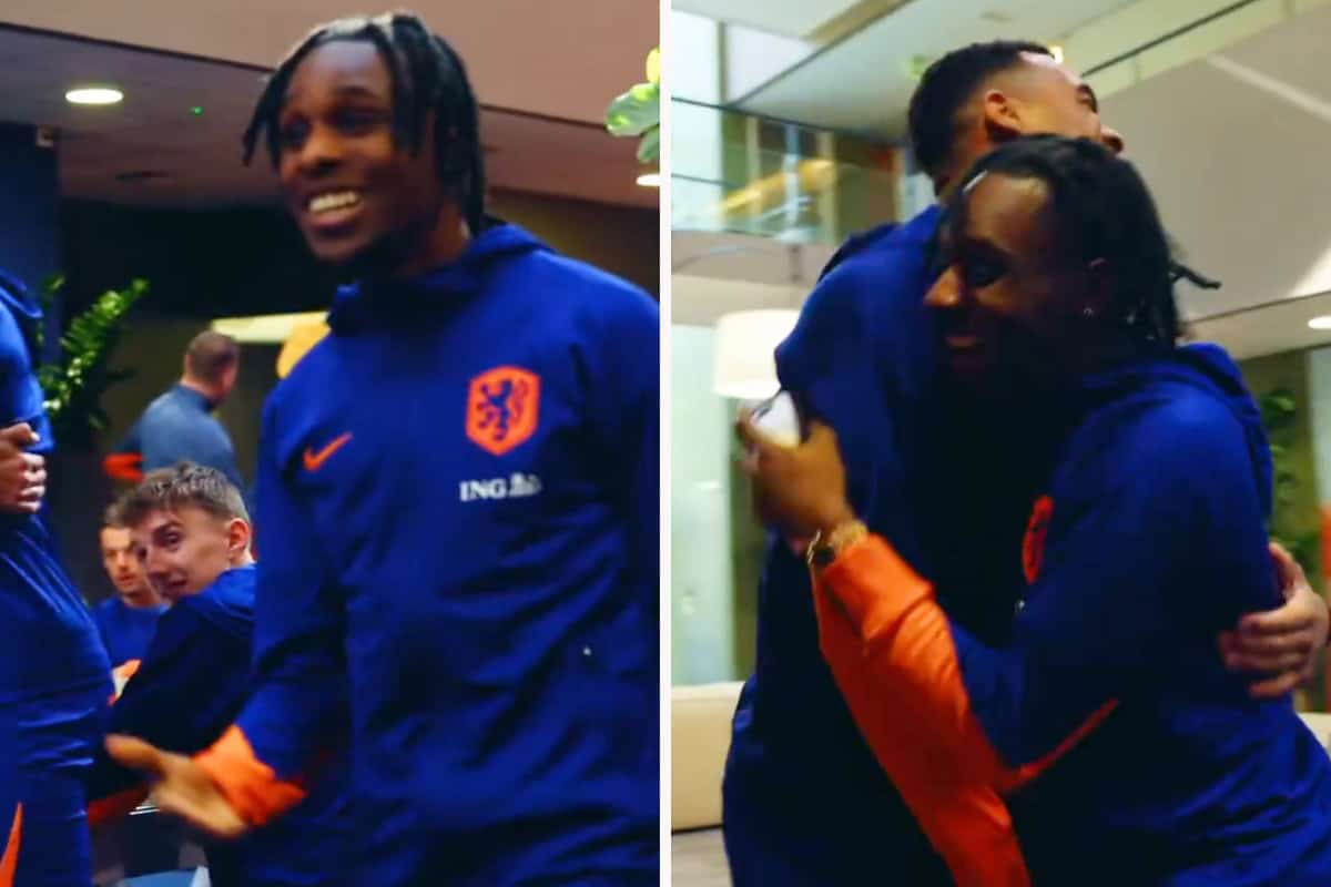 Jeremie Frimpong reacts to viral Scouse greeting with Ryan Gravenberch Jeremie Frimpong reacts to viral Scouse greeting with Ryan Gravenberch
