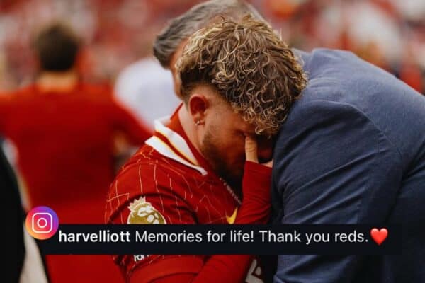 Harvey Elliott in tears on the pitch after another Liverpool exit hint Harvey Elliott in tears on the pitch after another Liverpool exit hint