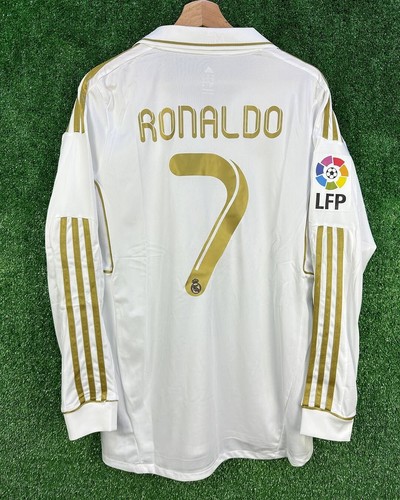 Real Madrid 2011-12 Home Jersey Ronaldo #7 Long Sleeve LFP White Gold Real Madrid 2011-12 Home Jersey Ronaldo #7 Long Sleeve LFP White Gold