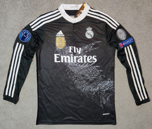 Real Madrid 2014/15 Third Kit Black Dragon Long Sleeve Futbol Jersey Size XL Real Madrid 2014/15 Third Kit Black Dragon Long Sleeve Futbol Jersey Size XL
