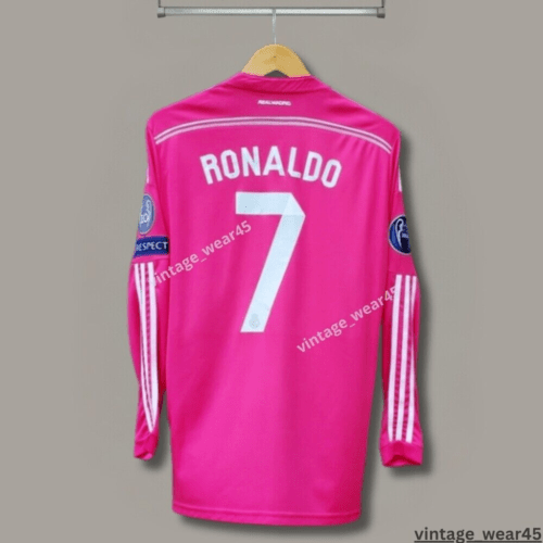Ronaldo #7 Real Madrid Champions League 2014-2015 Jersey Long Sleeve Pink S Ronaldo #7 Real Madrid Champions League 2014-2015 Jersey Long Sleeve Pink S