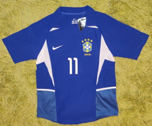 Brazil 2002 Away Ronaldinho Retro Vintage Soccer Futbol Blue Jersey Shirt Size S Brazil 2002 Away Ronaldinho Retro Vintage Soccer Futbol Blue Jersey Shirt Size S