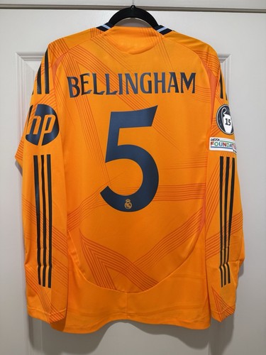 Jude Bellingham #5 Mens LARGE Real Madrid Away Authentic Long Sleeve Jersey Jude Bellingham #5 Mens LARGE Real Madrid Away Authentic Long Sleeve Jersey