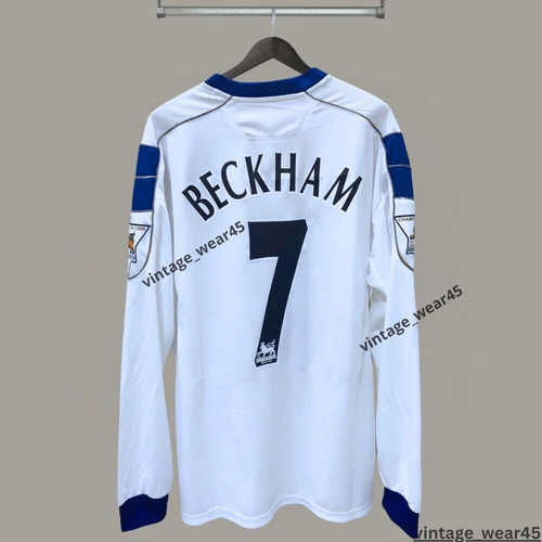 David Beckham #7 Manchester United 2000-2001 Long Sleeve Retro White Jersey 2XL David Beckham #7 Manchester United 2000-2001 Long Sleeve Retro White Jersey 2XL