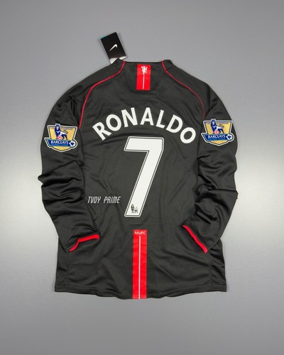 Cr. Ronaldo #7 Manchester United 2007/08 PL Away Black Long Sleeve Soccer Jersey Cr. Ronaldo #7 Manchester United 2007/08 PL Away Black Long Sleeve Soccer Jersey
