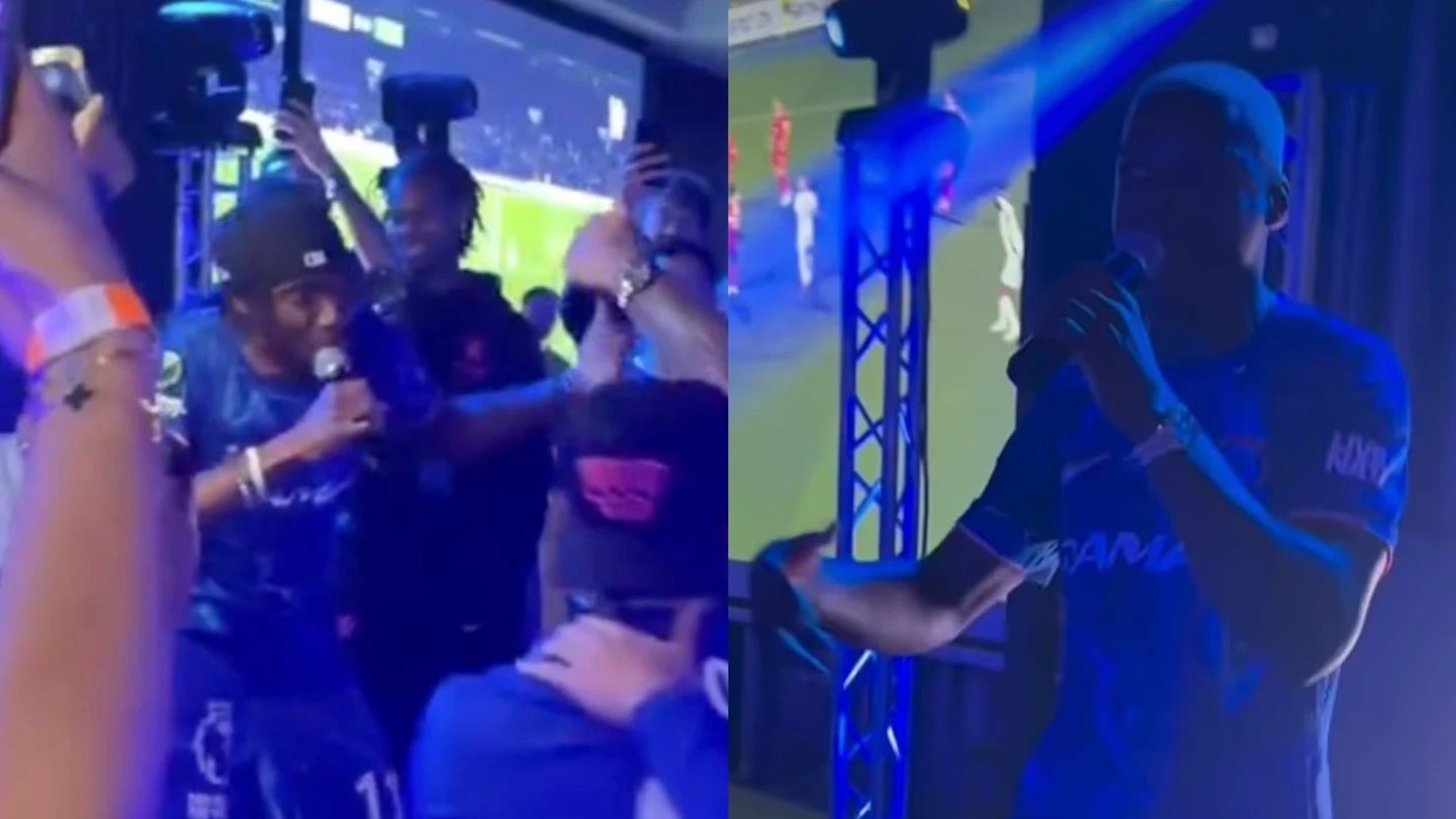 Noni Madueke steals Conference League celebrations show with karaoke rap Noni Madueke steals Conference League celebrations show with karaoke rap
