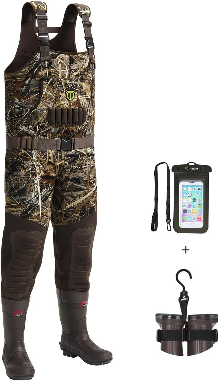 TIDEWE Hunting Waders with 200G Insulation Rubber Boots, Waterproof Cleated Neoprene Bootfoot Fishing Chest Waders TIDEWE Hunting Waders with 200G Insulation Rubber Boots, Waterproof Cleated Neoprene Bootfoot Fishing Chest Waders