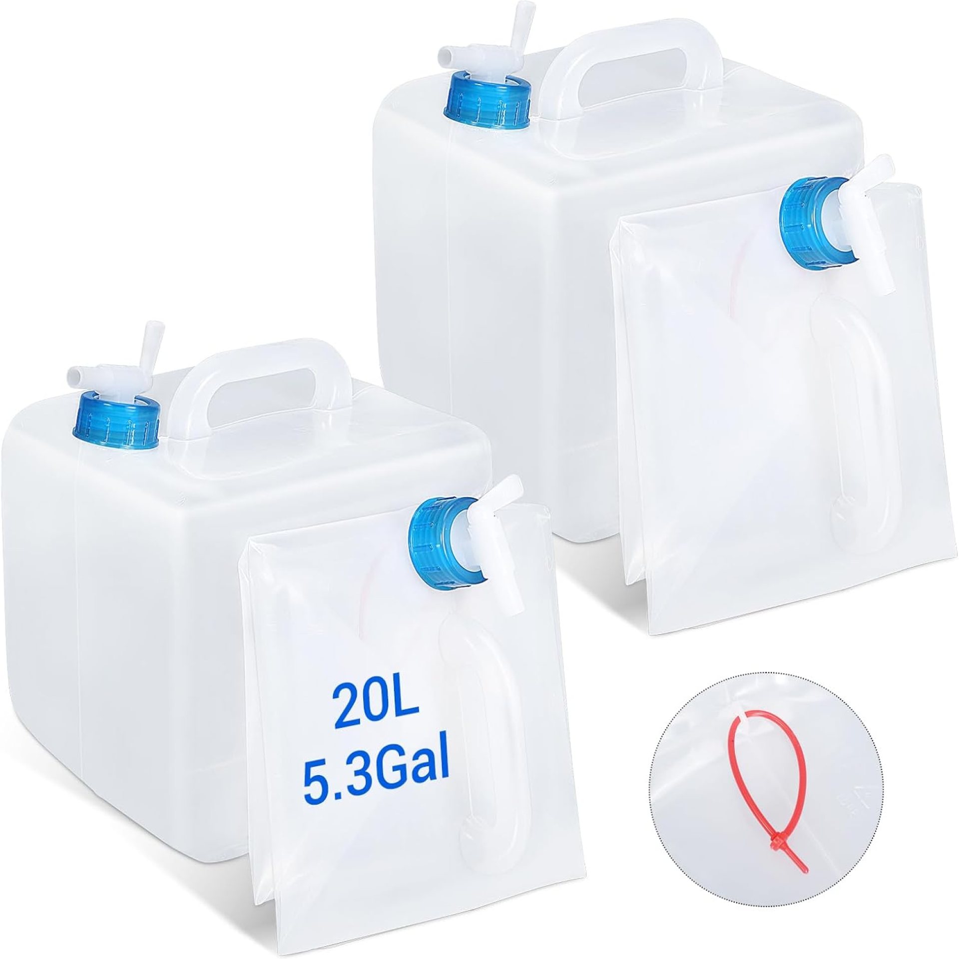 2 Pcs, 5.3Gallons Collapsible Water Container with Spigot, BPA Free Camping Water Jug, Portable Food Safe Water Storage Containers, Reusable Water Tank for Outdoors, Survival Kits, Hurricanes 2 Pcs, 5.3Gallons Collapsible Water Container with Spigot, BPA Free Camping Water Jug, Portable Food Safe Water Storage Containers, Reusable Water Tank for Outdoors, Survival Kits, Hurricanes