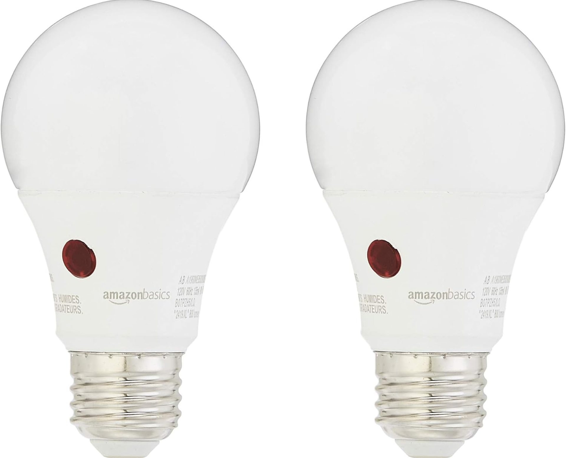Amazon Basics A19 Dusk to Dawn Sensor LED Outdoor Light Bulb, 60W Equivalent, Energy-Efficient 9W, Daylight 2700K, E26 Base, 10,000 Hours, 2 Count (Pack of 1) Amazon Basics A19 Dusk to Dawn Sensor LED Outdoor Light Bulb, 60W Equivalent, Energy-Efficient 9W, Daylight 2700K, E26 Base, 10,000 Hours, 2 Count (Pack of 1)