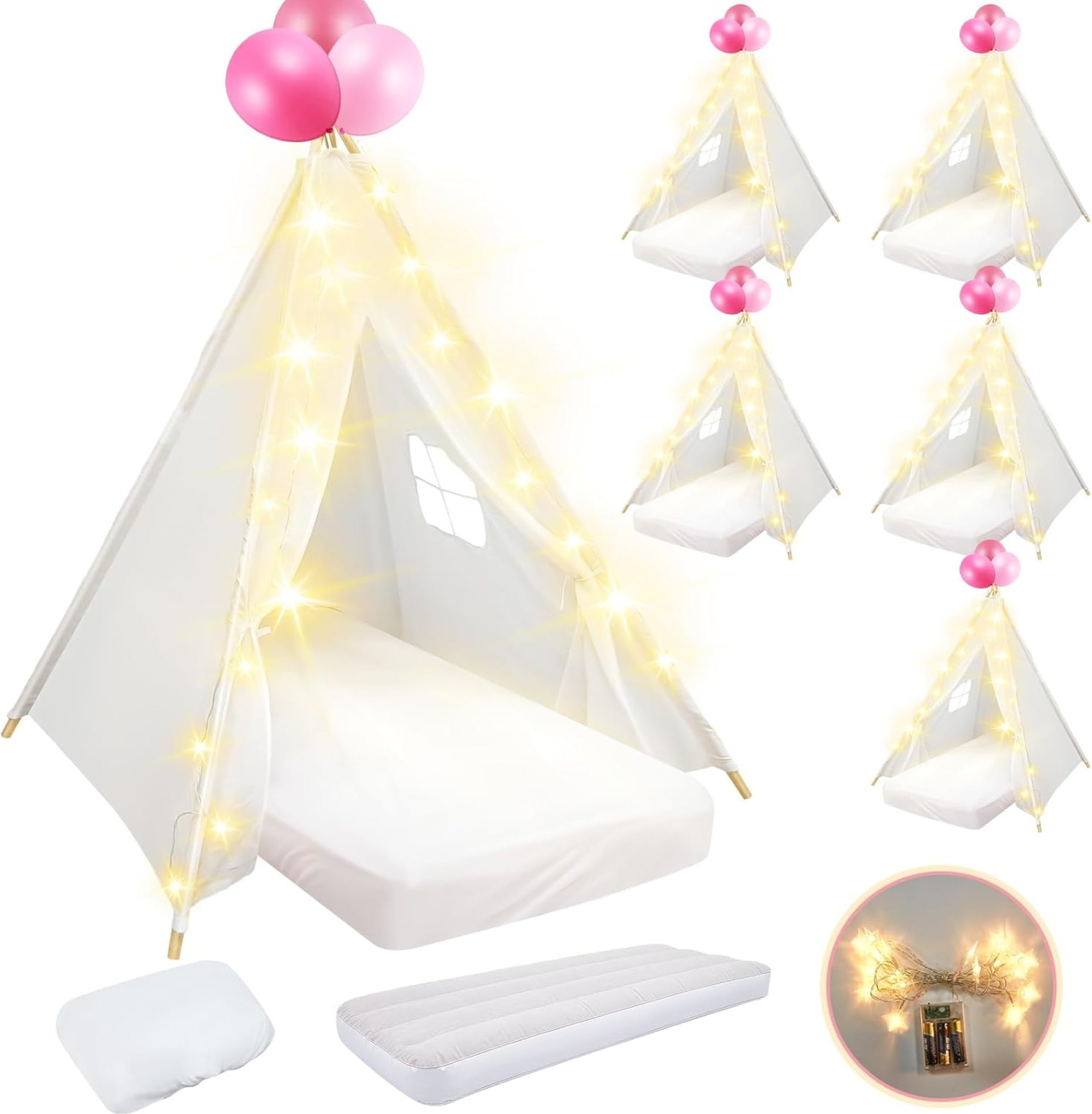 6 Pack Sleepovers Teepee Tent for Kids Bulk with Mattress Sheet Light,Natural Cotton Washable Indoor Play Tent for Birthday Slumber Party Girls Boys Pajama Movie Night Supplies(White) 6 Pack Sleepovers Teepee Tent for Kids Bulk with Mattress Sheet Light,Natural Cotton Washable Indoor Play Tent for Birthday Slumber Party Girls Boys Pajama Movie Night Supplies(White)