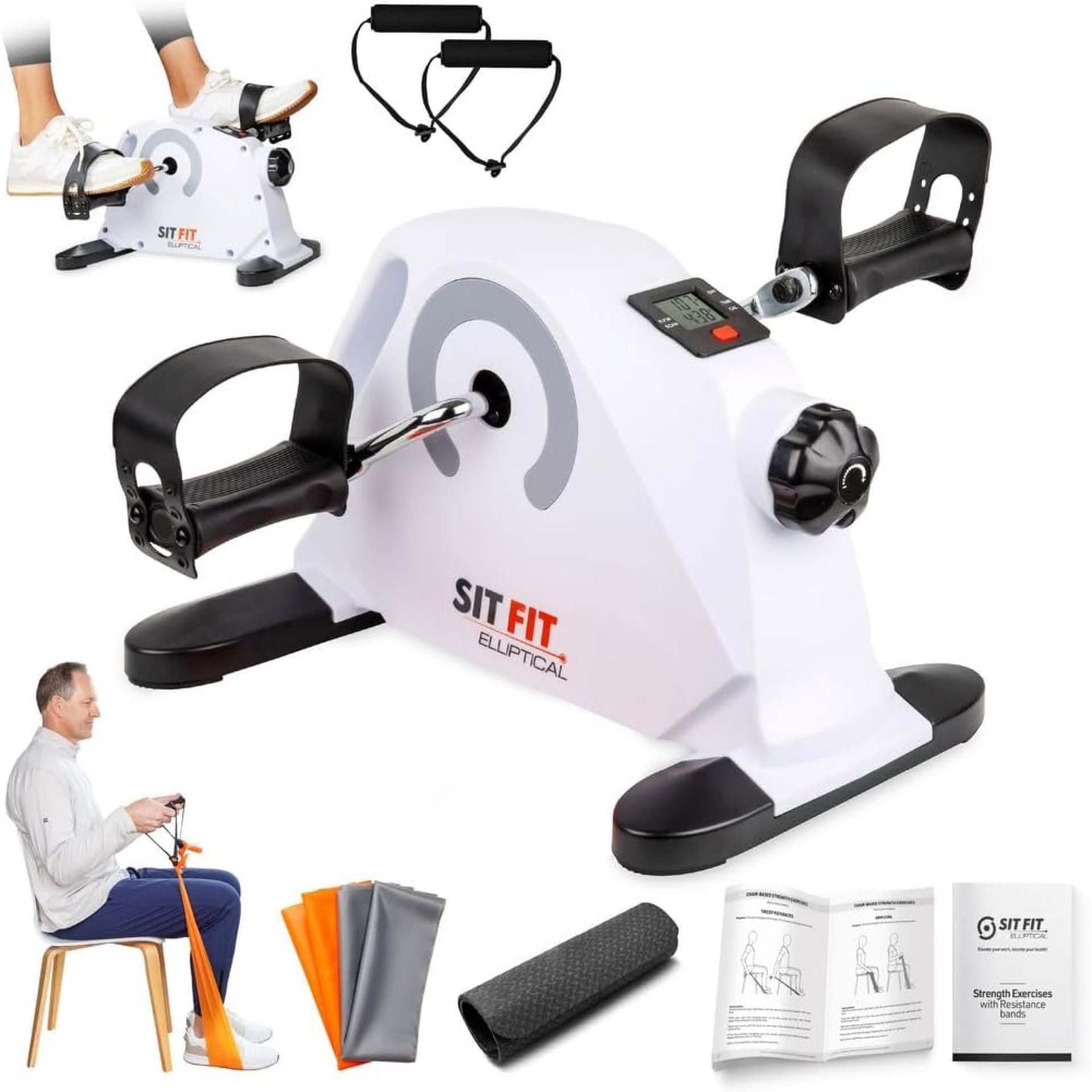 SITFIT Mini Elliptical Pedal Exerciser, Under Desk Elliptical, Leg Exercise Machine While Sitting, Upper & Lower Mobility System for Seniors SITFIT Mini Elliptical Pedal Exerciser, Under Desk Elliptical, Leg Exercise Machine While Sitting, Upper & Lower Mobility System for Seniors