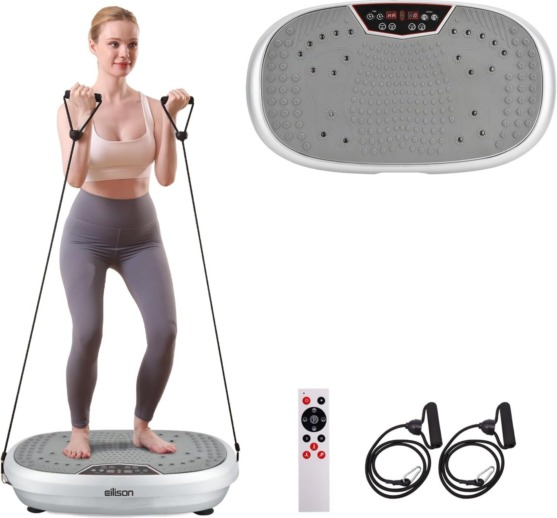 EILISON FitMax 3D XL Vibration Plate Exercise Machine – Whole Body Workout Vibration Platform w/Loop Bands – Lymphatic Drainage Machine for Weight Loss, Shaping, Wellness, Recovery EILISON FitMax 3D XL Vibration Plate Exercise Machine – Whole Body Workout Vibration Platform w/Loop Bands – Lymphatic Drainage Machine for Weight Loss, Shaping, Wellness, Recovery
