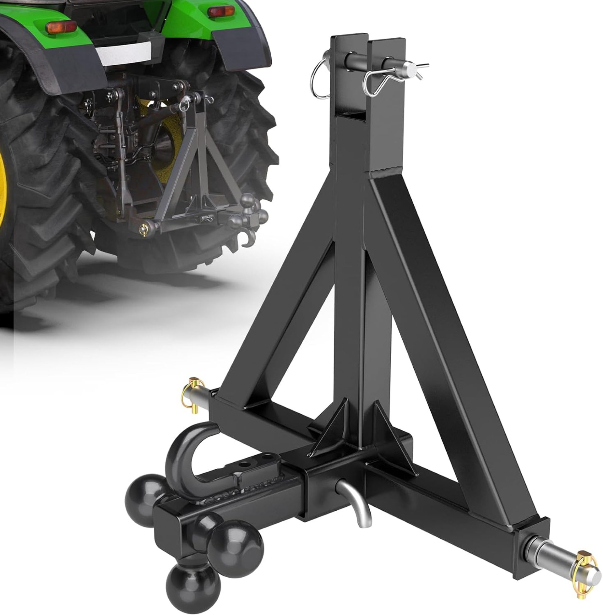 3 Point Trailer Hitch 2″ Receiver Trailer Ball Hitch with Towing Hook,3 Pt Farm Equipment,Subcompact Trailer Hitch for Tractor Standard Category 1,Heavy Duty Drawbar Compatible with Kubota John Deere 3 Point Trailer Hitch 2″ Receiver Trailer Ball Hitch with Towing Hook,3 Pt Farm Equipment,Subcompact Trailer Hitch for Tractor Standard Category 1,Heavy Duty Drawbar Compatible with Kubota John Deere