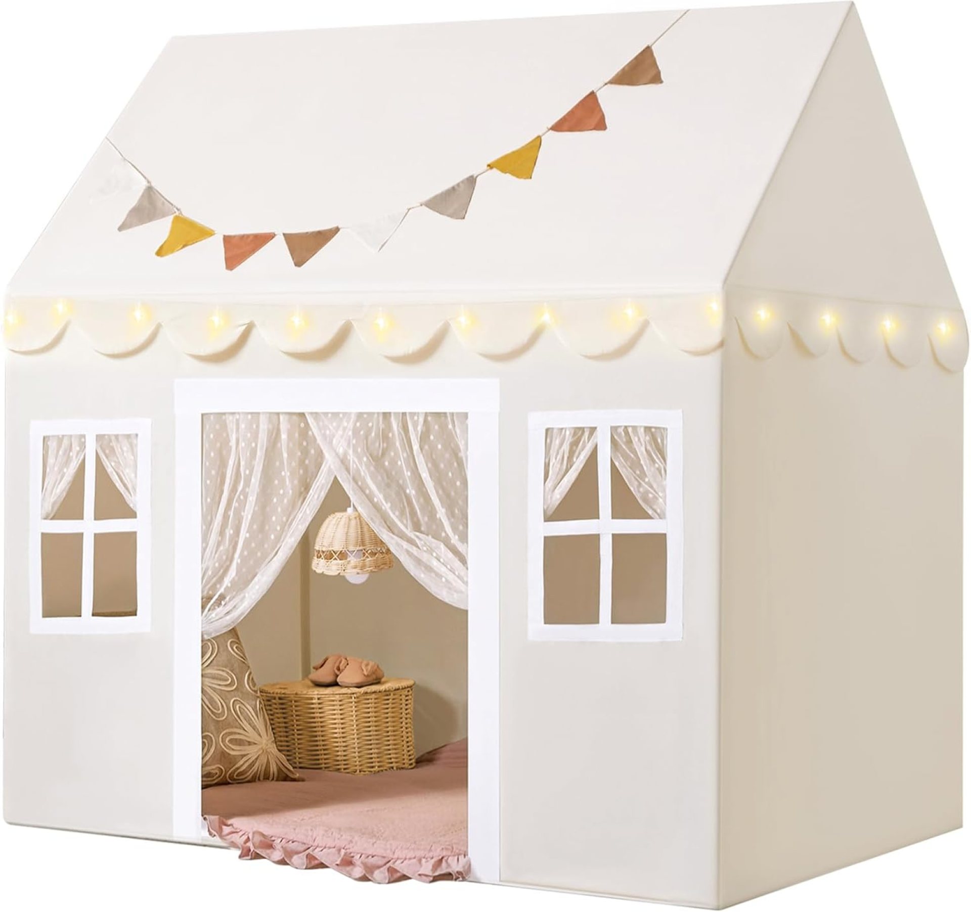 Tiny Land Play Tent with Padded Mat & LED Lights, Kids Tent, Playhouse for Kids, Indoor Bed Tent for Toddler, Toys for 3,4,5,6-Year-Old Girls, Neutral Color Play Room Furniture Tiny Land Play Tent with Padded Mat & LED Lights, Kids Tent, Playhouse for Kids, Indoor Bed Tent for Toddler, Toys for 3,4,5,6-Year-Old Girls, Neutral Color Play Room Furniture