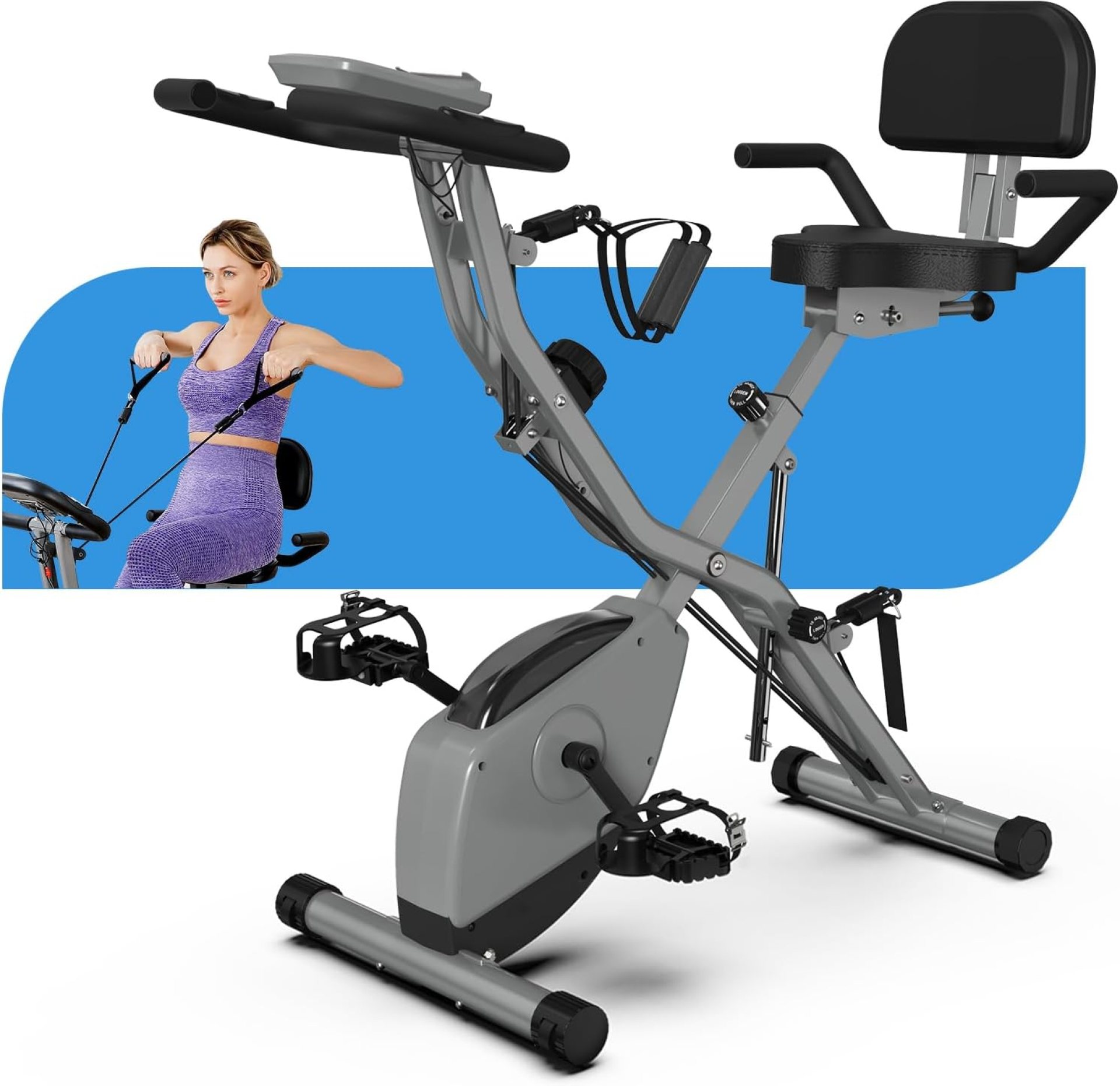 Indoor Exercise Bike for Seniors, 5 IN 1 Foldable Stationary Bike with 16-Level Magnetic Resistance and Tri-Position Ride, 330LBS Capacity, 6.6 LBS Flywheel, Designed for Home Workout 818 Gray Indoor Exercise Bike for Seniors, 5 IN 1 Foldable Stationary Bike with 16-Level Magnetic Resistance and Tri-Position Ride, 330LBS Capacity, 6.6 LBS Flywheel, Designed for Home Workout 818 Gray