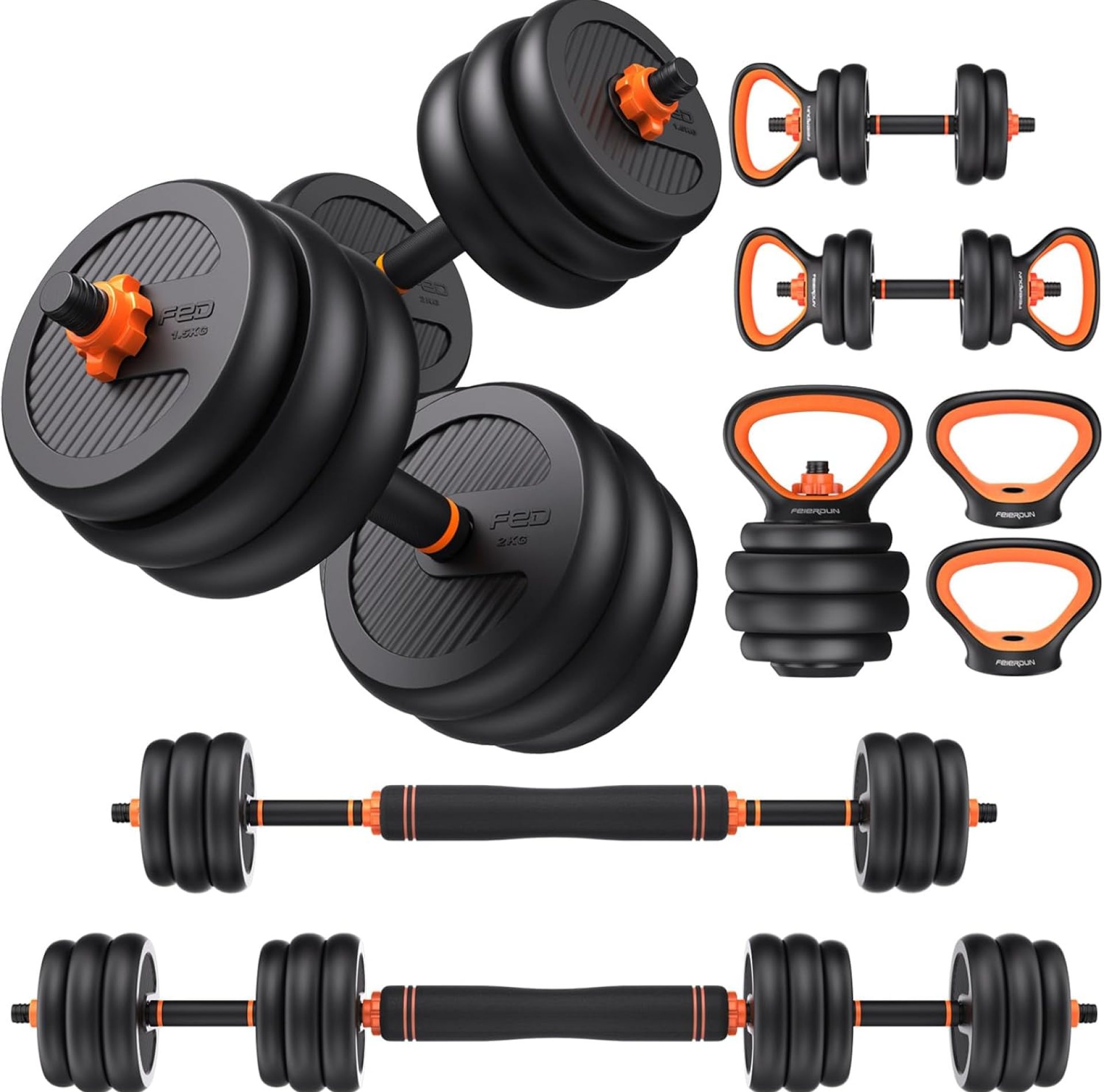 FEIERDUN Adjustable Dumbbells, 20/30/40/50/60/70/90lbs Free Weight Set with Connector, 4 in1 Dumbbells Set Used as Barbell, Kettlebells, Push up Stand, Fitness Exercises for Home Gym Suitable Men/Women FEIERDUN Adjustable Dumbbells, 20/30/40/50/60/70/90lbs Free Weight Set with Connector, 4 in1 Dumbbells Set Used as Barbell, Kettlebells, Push up Stand, Fitness Exercises for Home Gym Suitable Men/Women