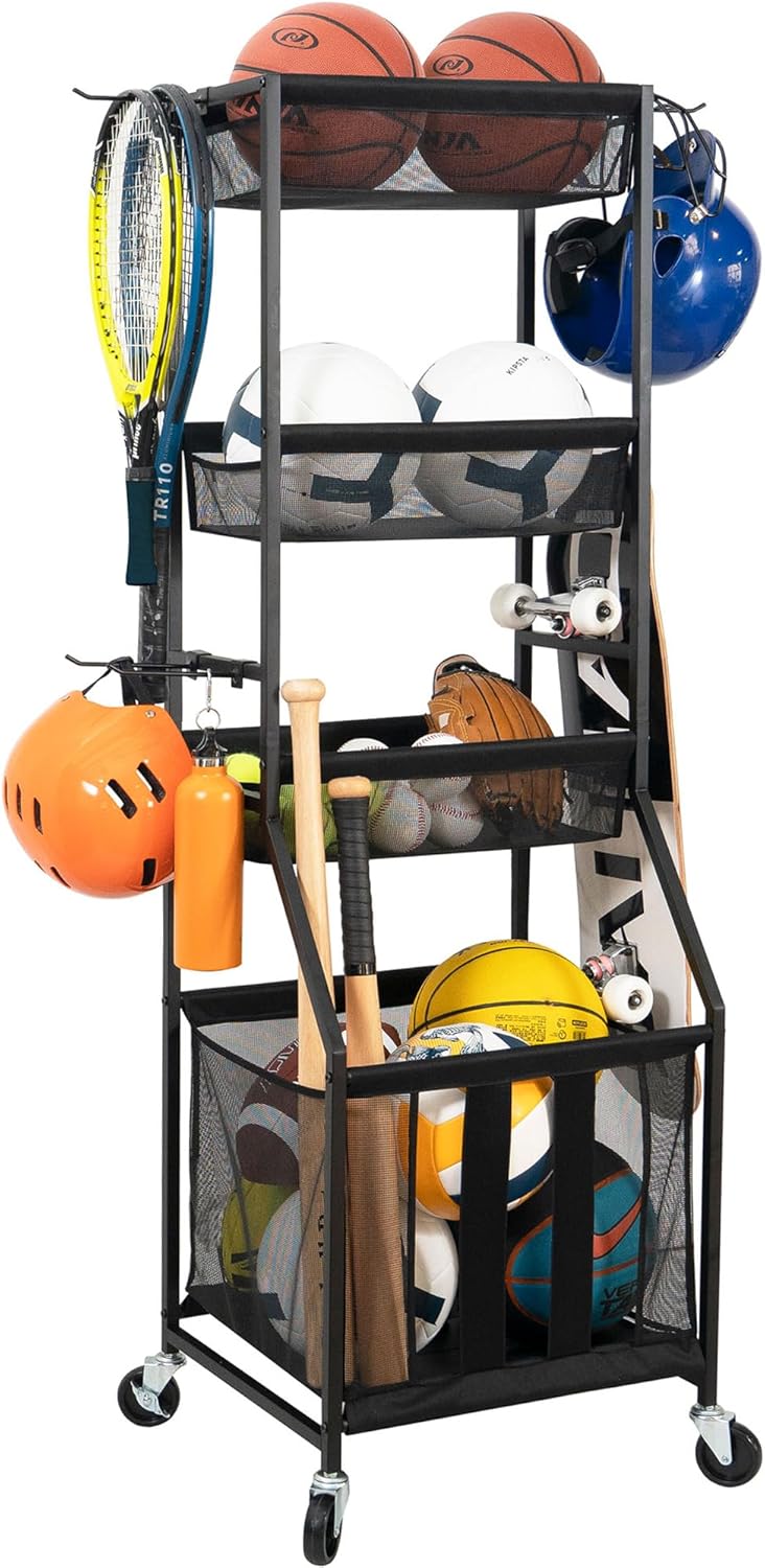 STORAGE MANIAC Ball Storage Bin Rolling Sports Ball Cart, Metal Garage Organizer Sport Rack Basketball Storage Cage for Garage or Gym, Indoor & Outdoor Sports Equipment Organizer STORAGE MANIAC Ball Storage Bin Rolling Sports Ball Cart, Metal Garage Organizer Sport Rack Basketball Storage Cage for Garage or Gym, Indoor & Outdoor Sports Equipment Organizer