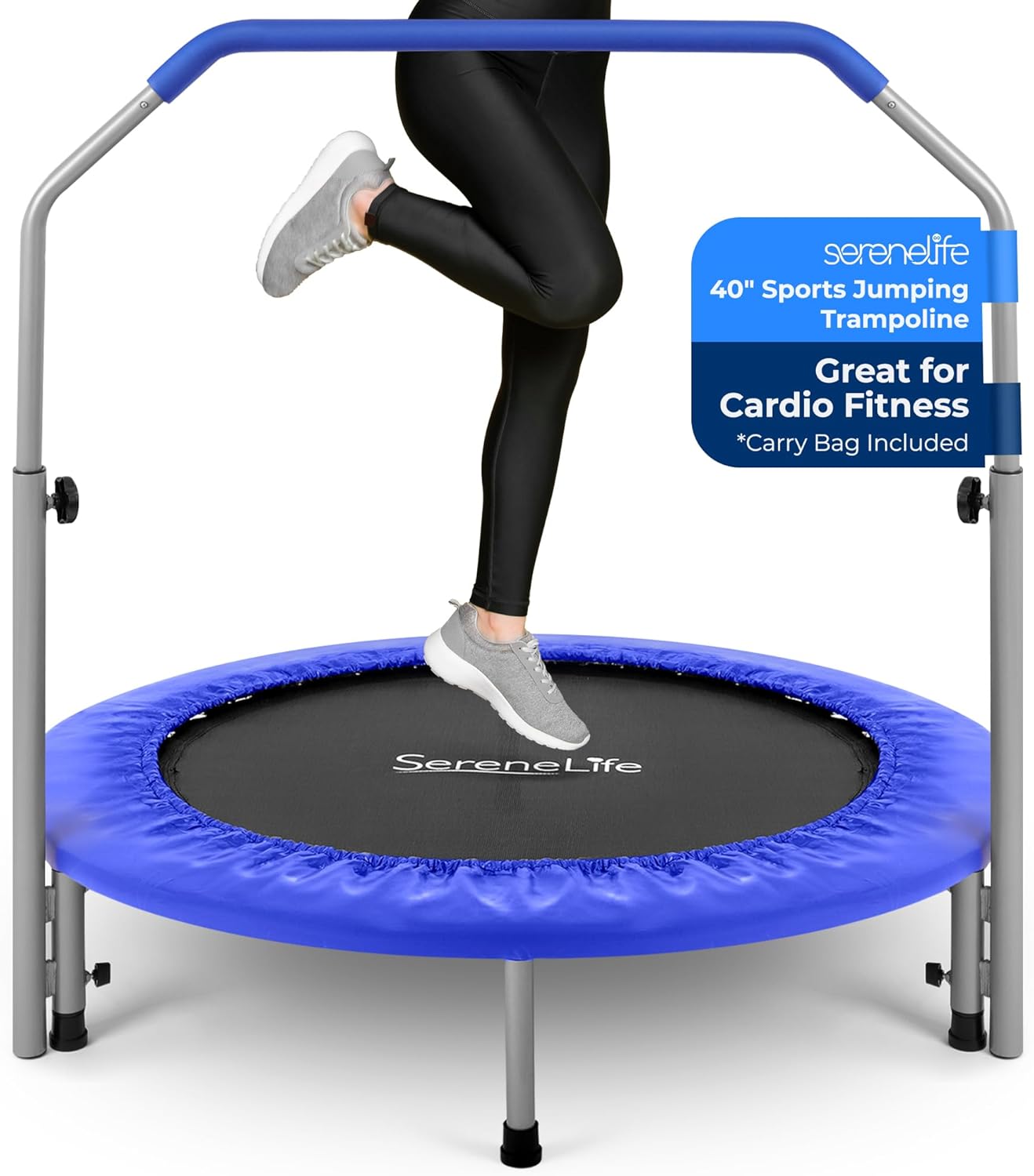 SereneLife 36″/40″ Portable & Foldable Trampoline in-Home Mini Rebounder with Adjustable Handrail for Indoor and Outdoor Workout Use, Fitness Body Exercise, Round Jumping Cardio, Safe for Kids/Adults SereneLife 36″/40″ Portable & Foldable Trampoline in-Home Mini Rebounder with Adjustable Handrail for Indoor and Outdoor Workout Use, Fitness Body Exercise, Round Jumping Cardio, Safe for Kids/Adults