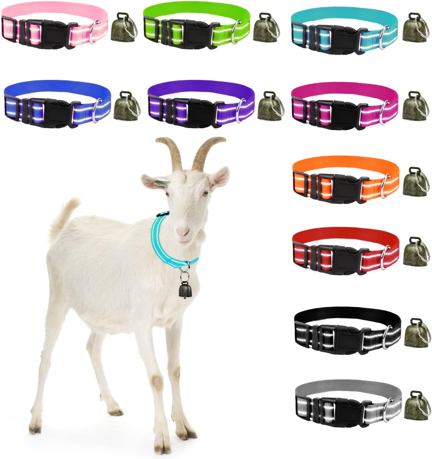 10 Pack Reflective Goat Collar with Crisp Bells,Adjustable Nylon Sheep Collar with Anti-Lost Grazing Copper Bell Quick-Release Buckle for Farm Livestock Goat Sheep Cow 10 Pack Reflective Goat Collar with Crisp Bells,Adjustable Nylon Sheep Collar with Anti-Lost Grazing Copper Bell Quick-Release Buckle for Farm Livestock Goat Sheep Cow