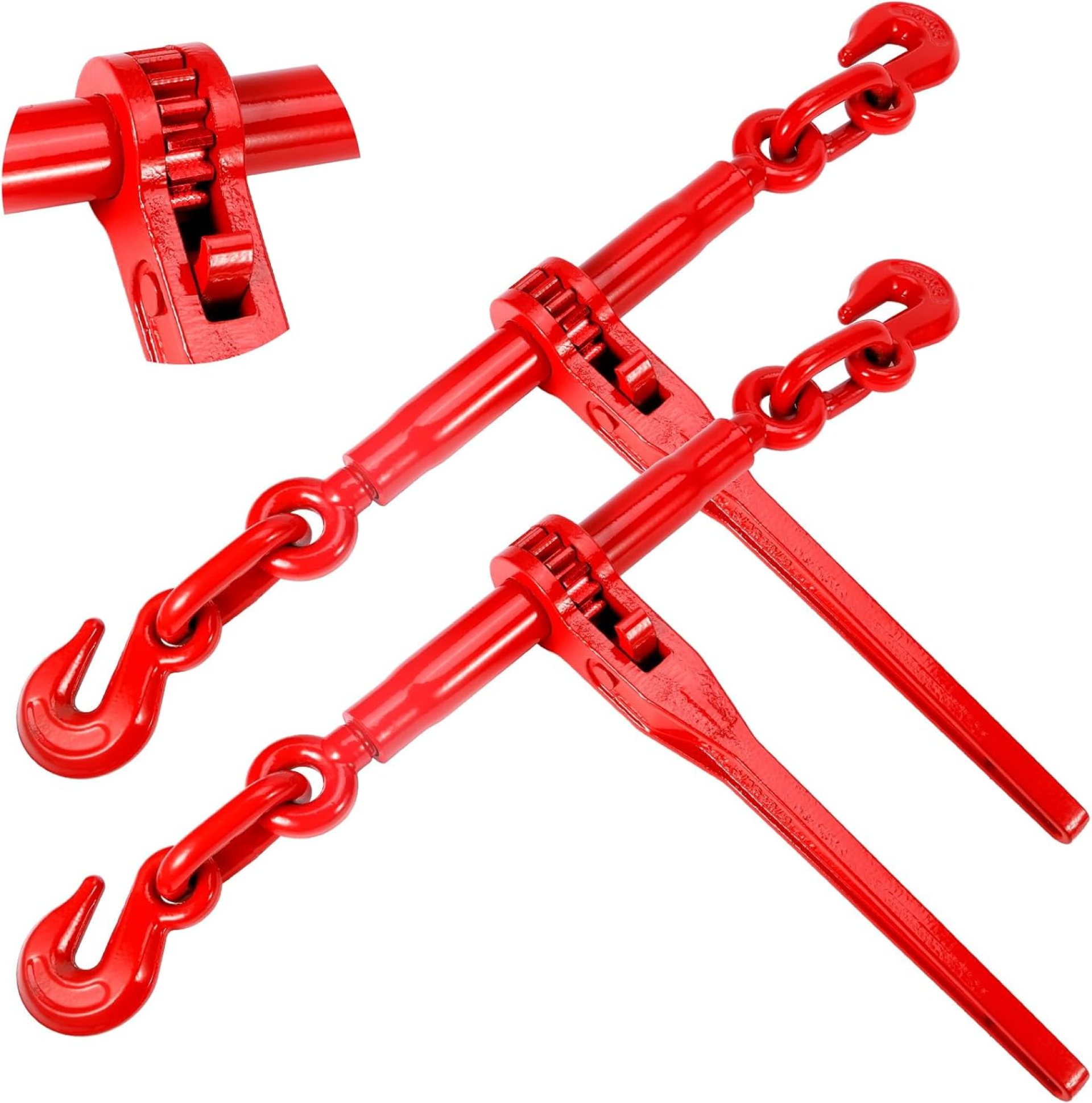 2 Pack Ratchet Chain Binder 3/8″-1/2″ with G70 Hooks 9200 lbs WLL for Heavy Equipment, Farm, Construction, Industrial Hauling 2 Pack Ratchet Chain Binder 3/8″-1/2″ with G70 Hooks 9200 lbs WLL for Heavy Equipment, Farm, Construction, Industrial Hauling