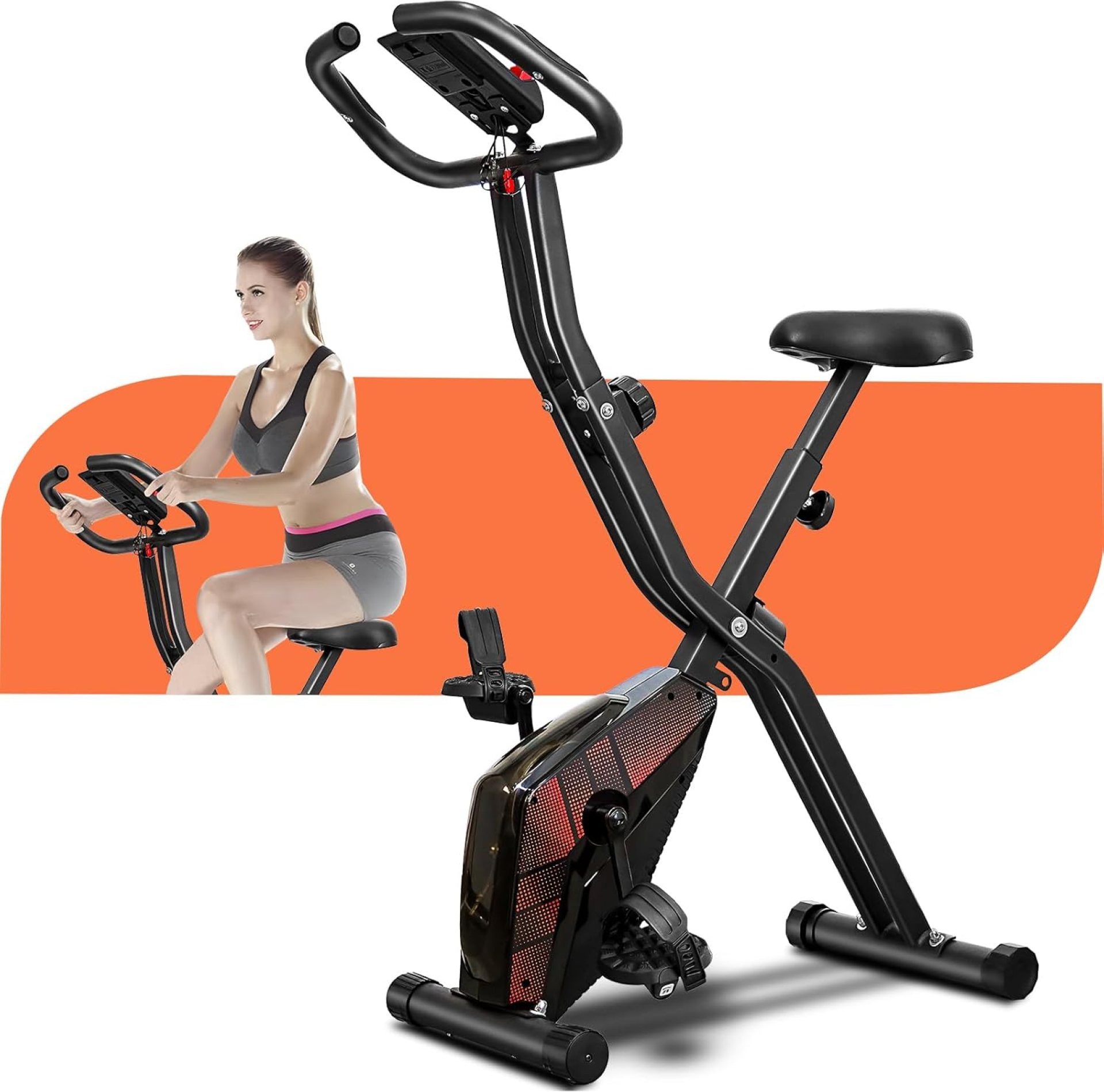 Exercise Bike, 5-in-1 Foldable Stationary Bike Upgraded 16-level Magnetic Resistance 10DB Near-silent Bike Upright Indoor Cycling Bike with 350LB Capacity, Comfortable Seat Backrest Exercise Bike, 5-in-1 Foldable Stationary Bike Upgraded 16-level Magnetic Resistance 10DB Near-silent Bike Upright Indoor Cycling Bike with 350LB Capacity, Comfortable Seat Backrest
