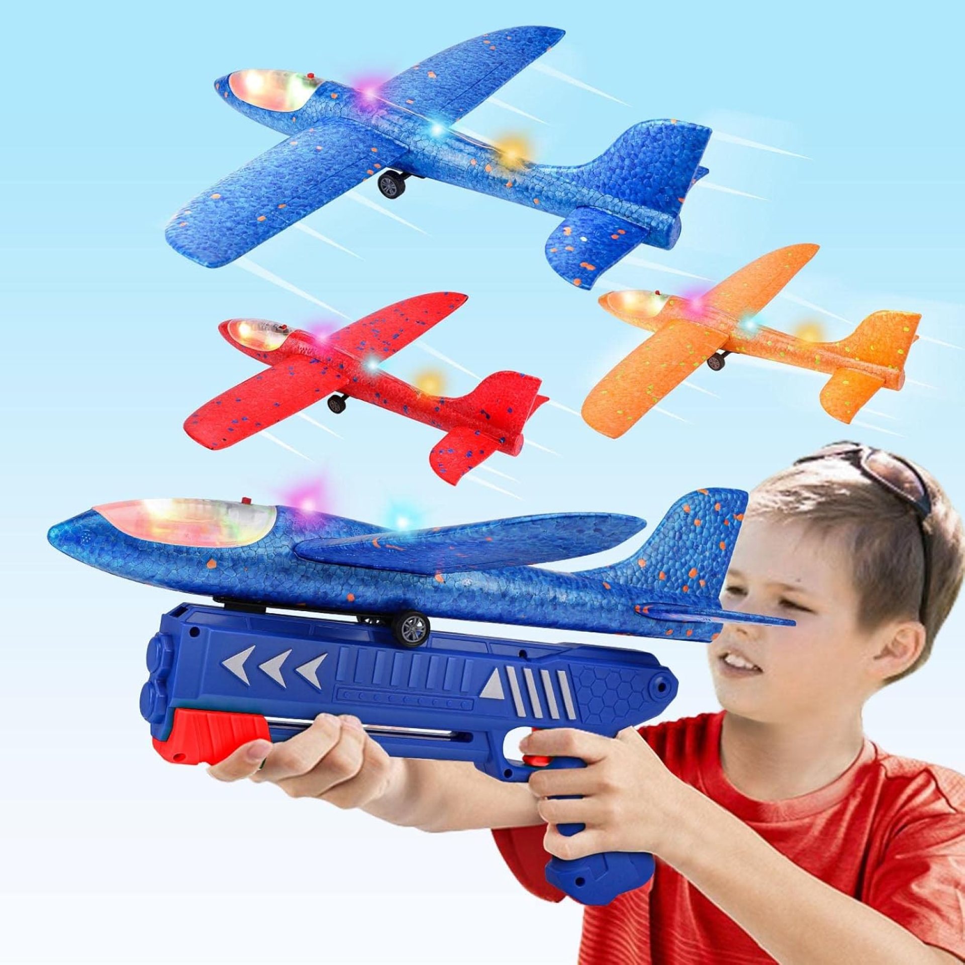 3 Pack Airplane Launcher Toy, 12.6″ Foam Glider Led Plane, 2 Flight Mode Catapult Plane for Kids Outdoor Sport Flying Toys Gifts for 3 4 5 6 7 8 9 10 12 Year Old Boys Girls 3 Pack Airplane Launcher Toy, 12.6″ Foam Glider Led Plane, 2 Flight Mode Catapult Plane for Kids Outdoor Sport Flying Toys Gifts for 3 4 5 6 7 8 9 10 12 Year Old Boys Girls