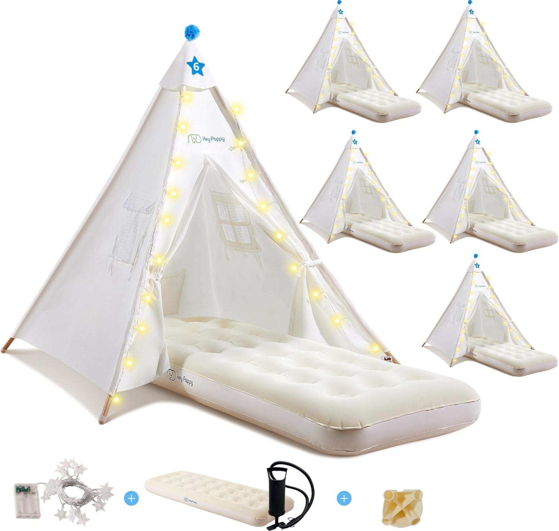 6 Pack Teepee Tent for Kids with Inflatable Airbed, Light, Toddler Tent Children Room Tents, Slumber Party Sleepover Tents, Indoor Outdoor Kids Play Tent Playhouse for Girls & Boys 6 Pack Teepee Tent for Kids with Inflatable Airbed, Light, Toddler Tent Children Room Tents, Slumber Party Sleepover Tents, Indoor Outdoor Kids Play Tent Playhouse for Girls & Boys