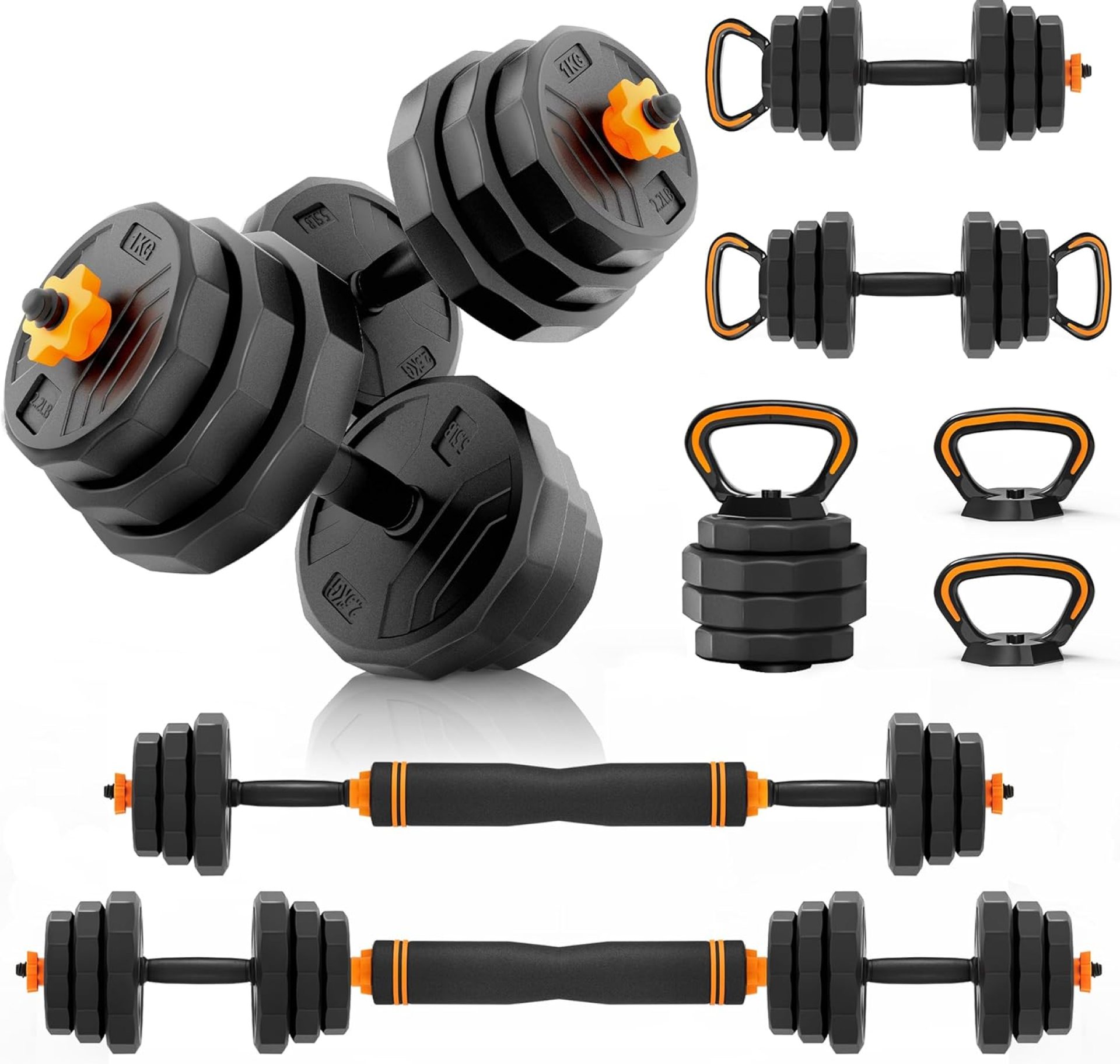 HTK Adjustable Dumbbell Set – 4-in-1 Free Weight System with Connector (88LB Total, 44LB per Pair, Dumbbells, Barbells, Kettlebells, Push-Up Bars) for Full Body Workout & Muscle Toning HTK Adjustable Dumbbell Set – 4-in-1 Free Weight System with Connector (88LB Total, 44LB per Pair, Dumbbells, Barbells, Kettlebells, Push-Up Bars) for Full Body Workout & Muscle Toning