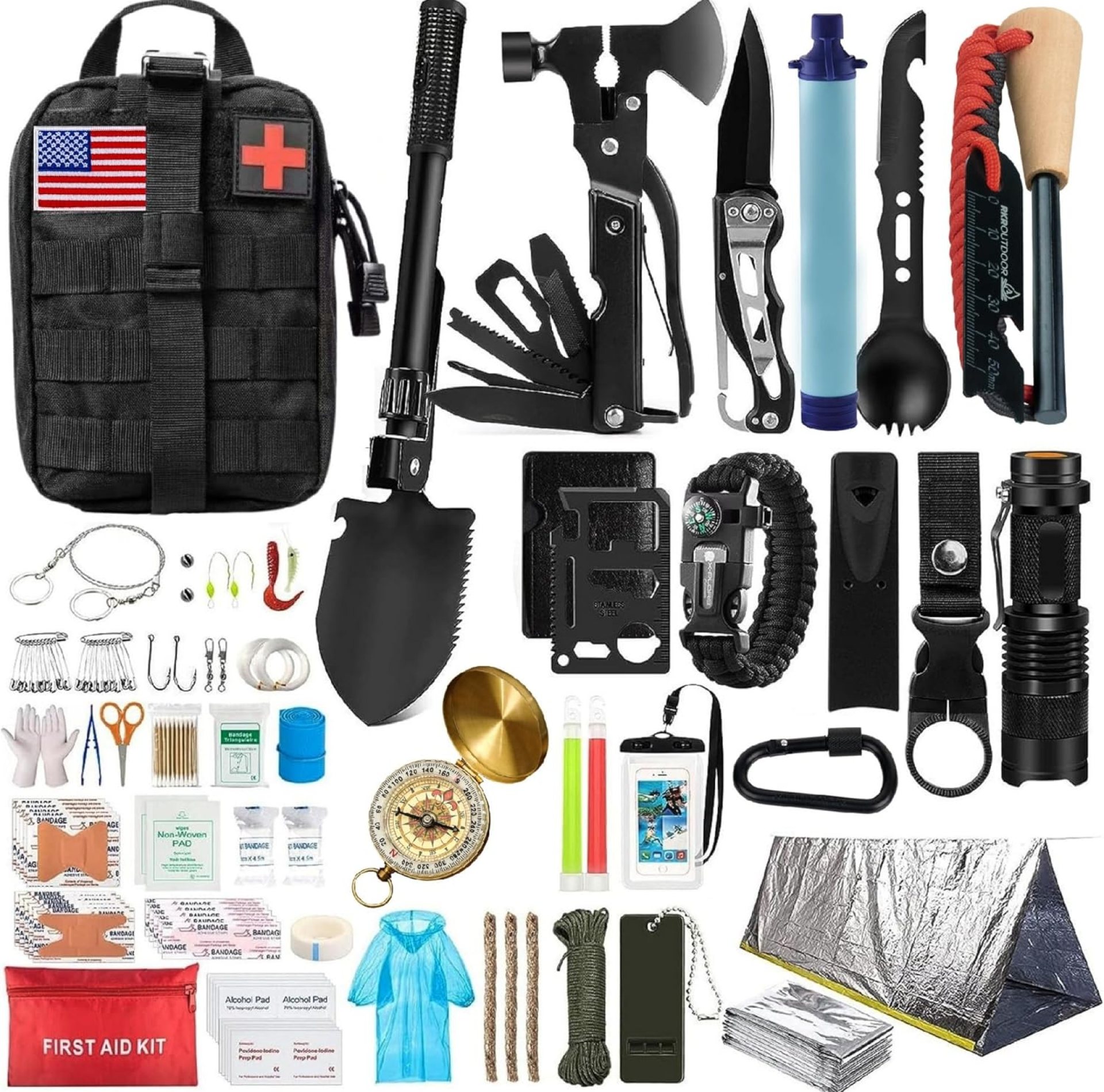 Emergency Survival Kit and First Aid Kit for Outdoor, Professional Outdoor Tools for Camping, Outdoor, Adventure, Hiking and Hunting, Survival Gear with Molle System Emergency Survival Kit and First Aid Kit for Outdoor, Professional Outdoor Tools for Camping, Outdoor, Adventure, Hiking and Hunting, Survival Gear with Molle System