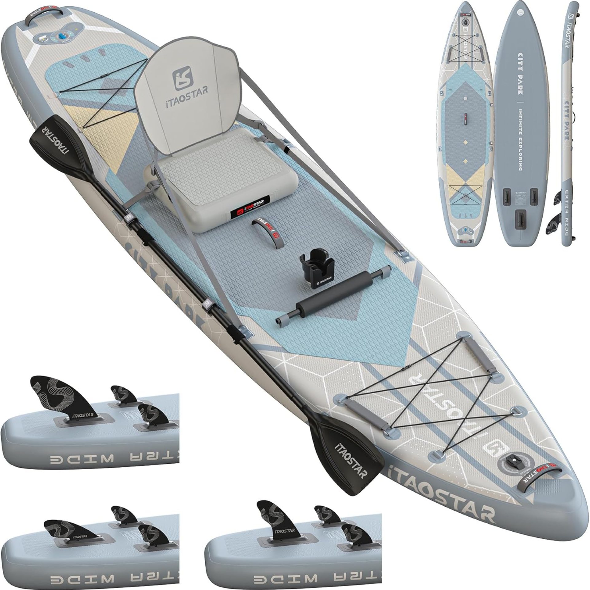 City Park 12’×35″ Extra Wide Paddle Board with Seat, One-Stop Premium SUP Board Gears, Tailored 5 Fins, Stable Inflatable Stand Up Paddle Boards for Youth/Adults of All Levels City Park 12’×35″ Extra Wide Paddle Board with Seat, One-Stop Premium SUP Board Gears, Tailored 5 Fins, Stable Inflatable Stand Up Paddle Boards for Youth/Adults of All Levels