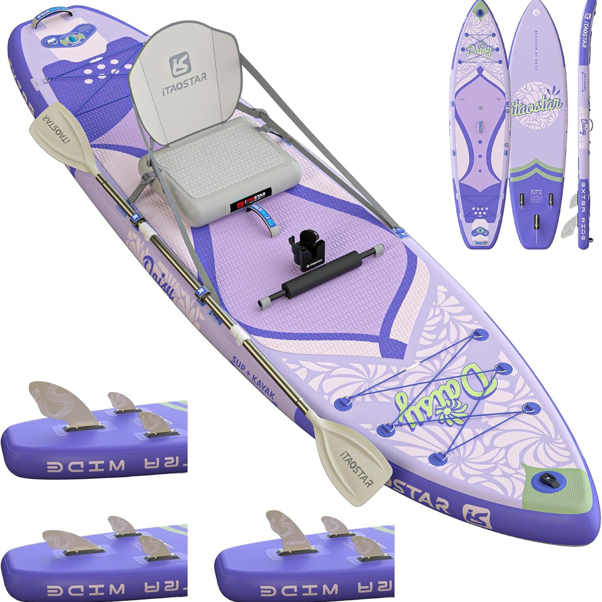 Daisy 11’6’×34″ / 35” Extra Wide Paddle Board with Seat, One-stop Premium SUP Board Accessories, Tailored 5 Fins, Stable Inflatable Stand Up Paddle Boards for Youth/Adults of All Skill Levels Daisy 11’6’×34″ / 35” Extra Wide Paddle Board with Seat, One-stop Premium SUP Board Accessories, Tailored 5 Fins, Stable Inflatable Stand Up Paddle Boards for Youth/Adults of All Skill Levels