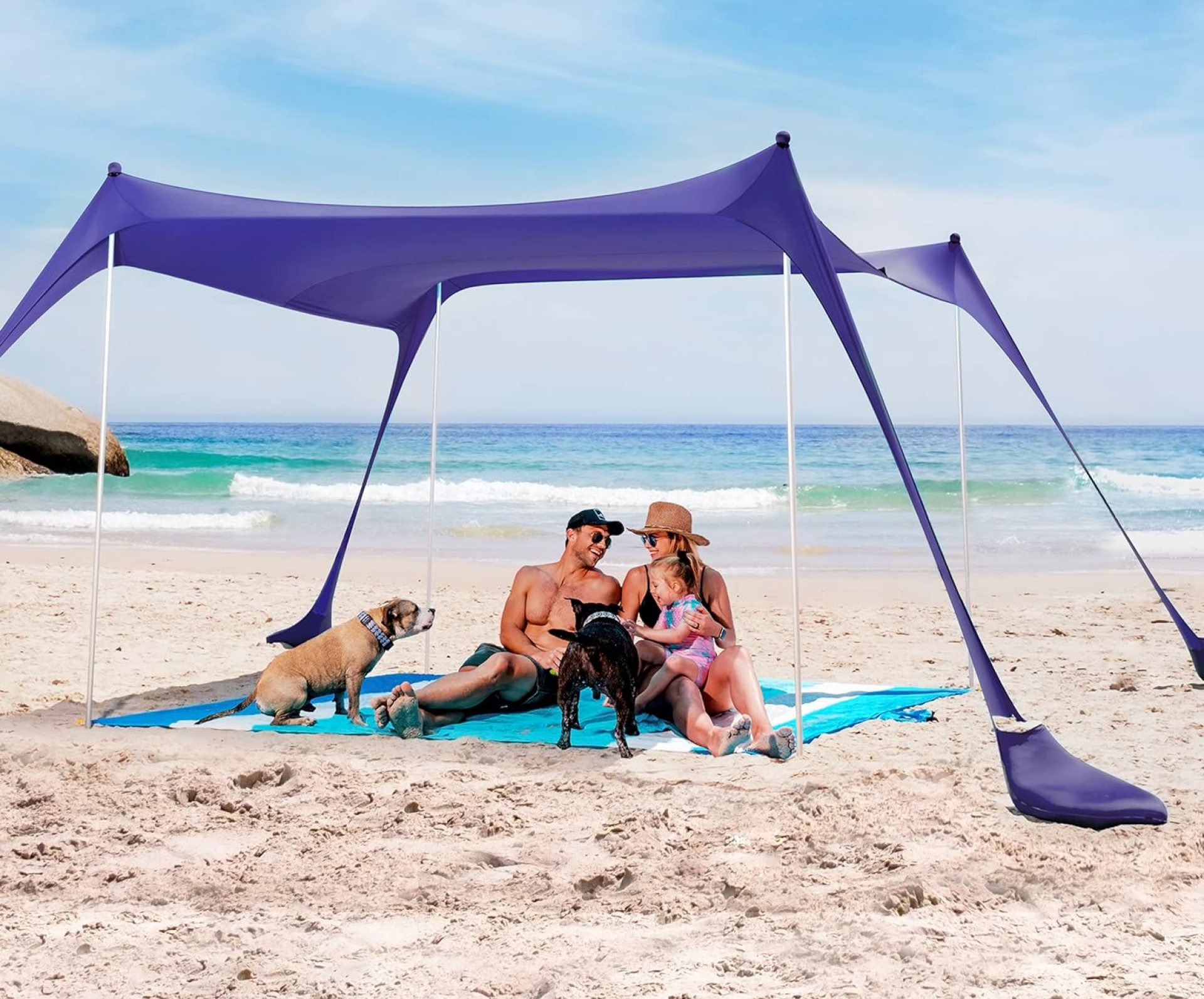 SUN NINJA Pop Up Beach Tent Sun Shelter UPF50+ with Sand Shovel, Ground Pegs and Stability Poles, Outdoor Shade for Camping Trips, Fishing, Backyard Fun or Picnics SUN NINJA Pop Up Beach Tent Sun Shelter UPF50+ with Sand Shovel, Ground Pegs and Stability Poles, Outdoor Shade for Camping Trips, Fishing, Backyard Fun or Picnics