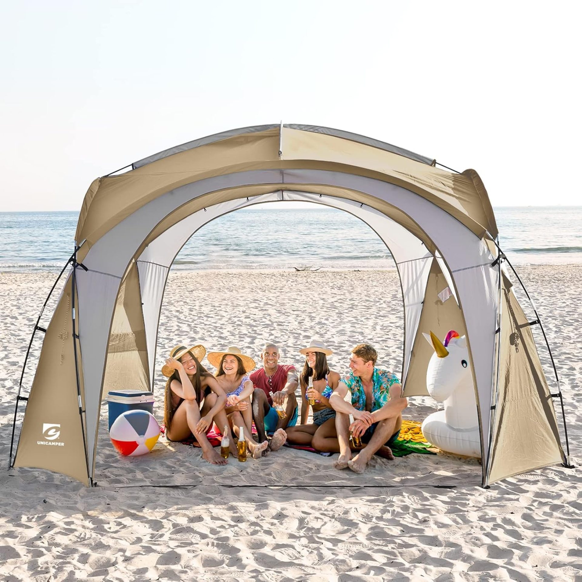 Beach Tent 12 X 12ft Large UPF50+ Pop Up Canopy with 2-Pcs Side Wall, Sun Shelter Rainproof, Waterproof for Camping Trips, Backyard Fun, Fishing, Parties, Or Picnics(Khaki-Upgrade) Beach Tent 12 X 12ft Large UPF50+ Pop Up Canopy with 2-Pcs Side Wall, Sun Shelter Rainproof, Waterproof for Camping Trips, Backyard Fun, Fishing, Parties, Or Picnics(Khaki-Upgrade)