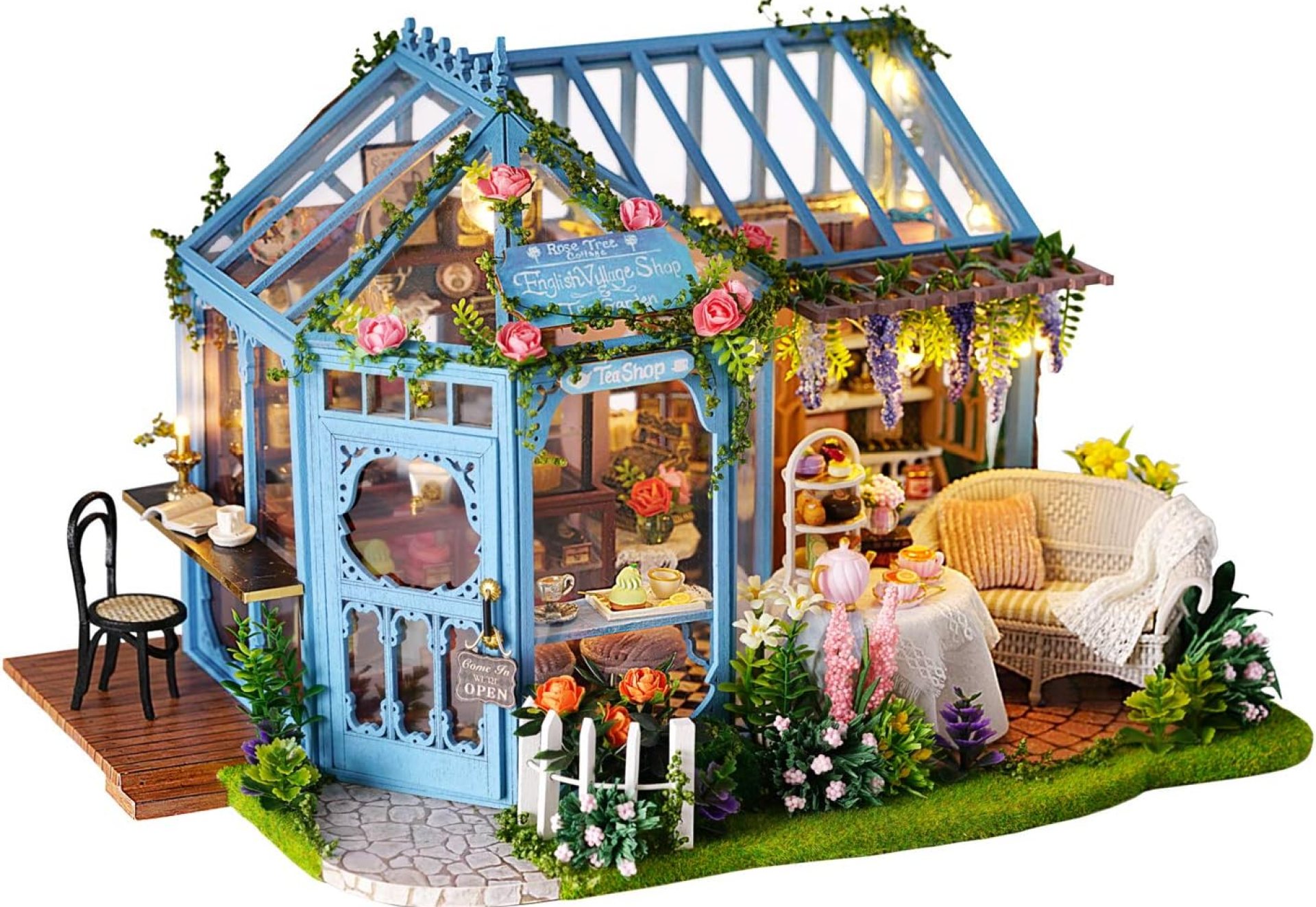 Kisoy Dollhouse Miniature with Furniture Kit, Handmade DIY House Model for Teens Adult Gift (Rose Garden Tea House) Kisoy Dollhouse Miniature with Furniture Kit, Handmade DIY House Model for Teens Adult Gift (Rose Garden Tea House)