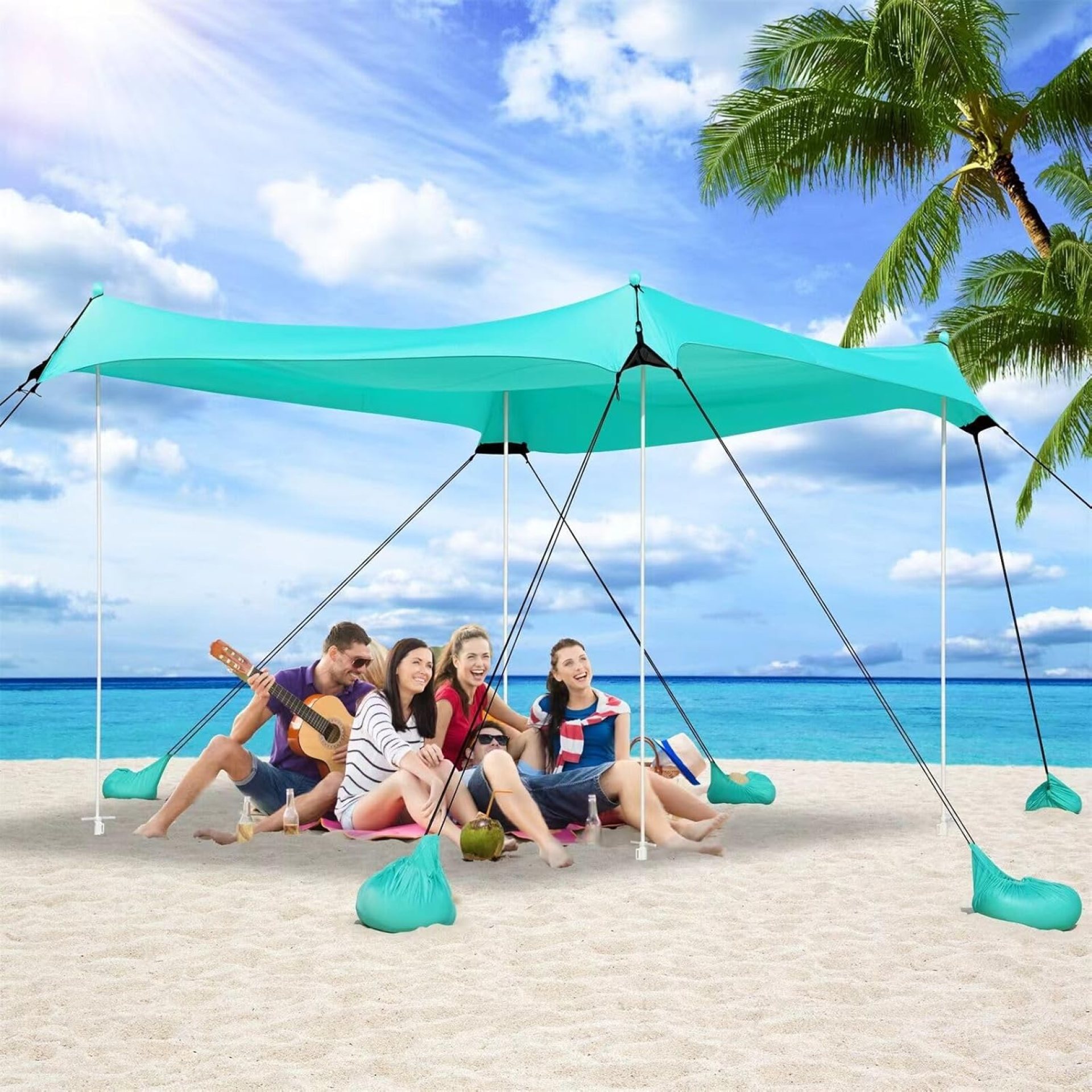 Beach Tent, Camping Tent UPF50+ with 8 Sandbags, Beach Essentials for 6-12 Persons, Beach Shade Canopy with Stability Poles and Big Ground Pegs, Pop Up Canopy for Camping, Picnics, 10X10FT Green Beach Tent, Camping Tent UPF50+ with 8 Sandbags, Beach Essentials for 6-12 Persons, Beach Shade Canopy with Stability Poles and Big Ground Pegs, Pop Up Canopy for Camping, Picnics, 10X10FT Green