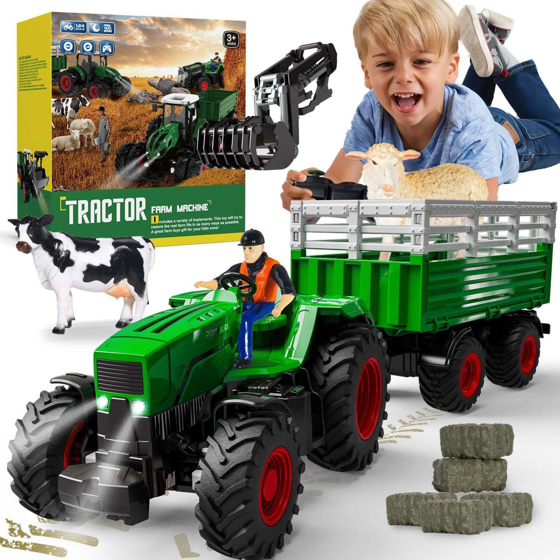 Remote Control Tractor Toys, RC Tractor Toys for Kids 3-5 & 5-7, Farm Animal Toys Set with Front Loader and Light, Farm Vehicle Toy Tractor Toy, Tractors for Kids Ages 4-8 Boys Girls Gift… Remote Control Tractor Toys, RC Tractor Toys for Kids 3-5 & 5-7, Farm Animal Toys Set with Front Loader and Light, Farm Vehicle Toy Tractor Toy, Tractors for Kids Ages 4-8 Boys Girls Gift…