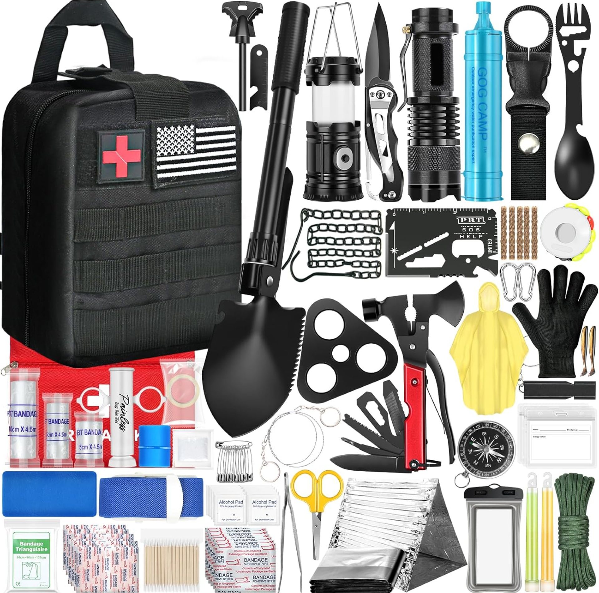 Survival Kit, 290Pcs Survival Gear First Aid Kit Emergency Tent, Camping Essentials Emergency Kit Accessories for Earthquake, Outdoor Adventure, Hiking, Hunting, Gifts for Men Women Survival Kit, 290Pcs Survival Gear First Aid Kit Emergency Tent, Camping Essentials Emergency Kit Accessories for Earthquake, Outdoor Adventure, Hiking, Hunting, Gifts for Men Women