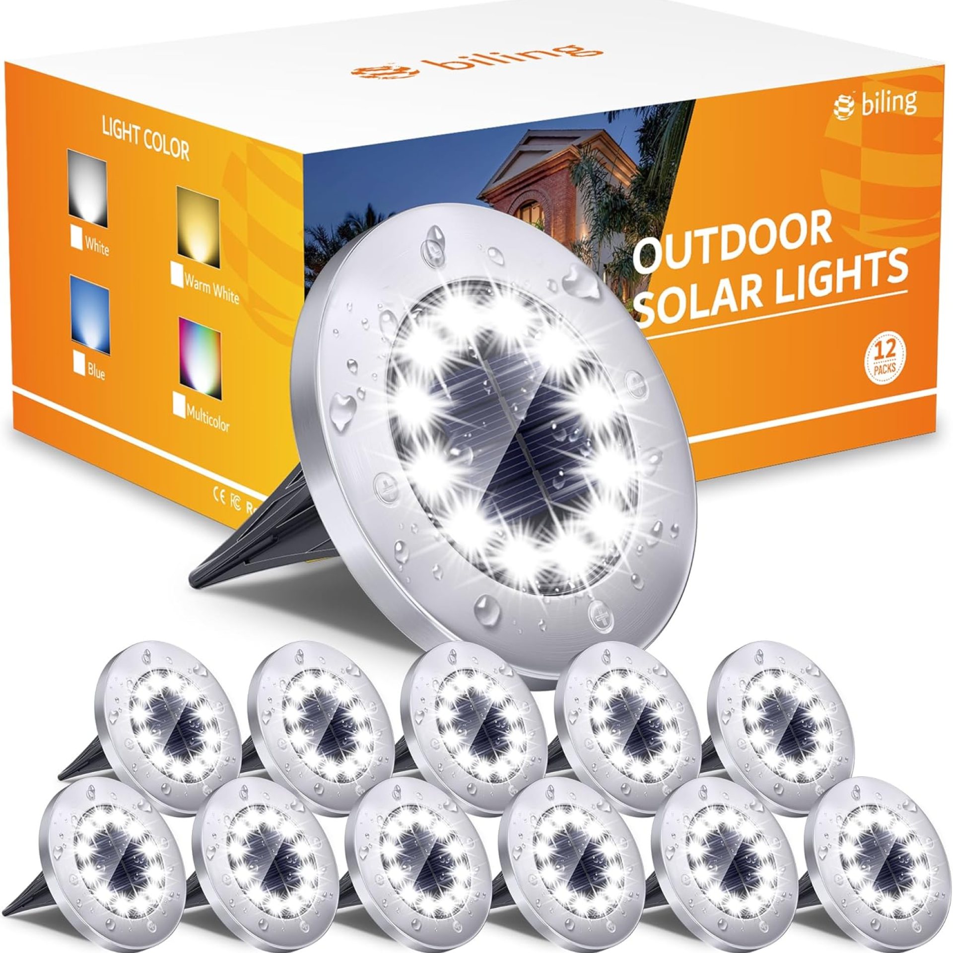 Biling Outdoor Lights 12 Packs, Bright 12 LEDs Waterproof, Ground Flat Pathway Lights Solar Powered for Yard Walkway Garden Driveway (White) Biling Outdoor Lights 12 Packs, Bright 12 LEDs Waterproof, Ground Flat Pathway Lights Solar Powered for Yard Walkway Garden Driveway (White)