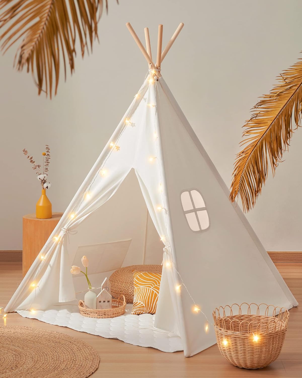 Tiny Land Teepee Tent for Kids, 100% Cotton Play Tent with Padded Mat and Star Lights, Kids Teepee Tent with Carry Bag, Foldable Kids Tent for Toddlers Aged 3+, Quality Teepee Tent for Girls and Boys Tiny Land Teepee Tent for Kids, 100% Cotton Play Tent with Padded Mat and Star Lights, Kids Teepee Tent with Carry Bag, Foldable Kids Tent for Toddlers Aged 3+, Quality Teepee Tent for Girls and Boys