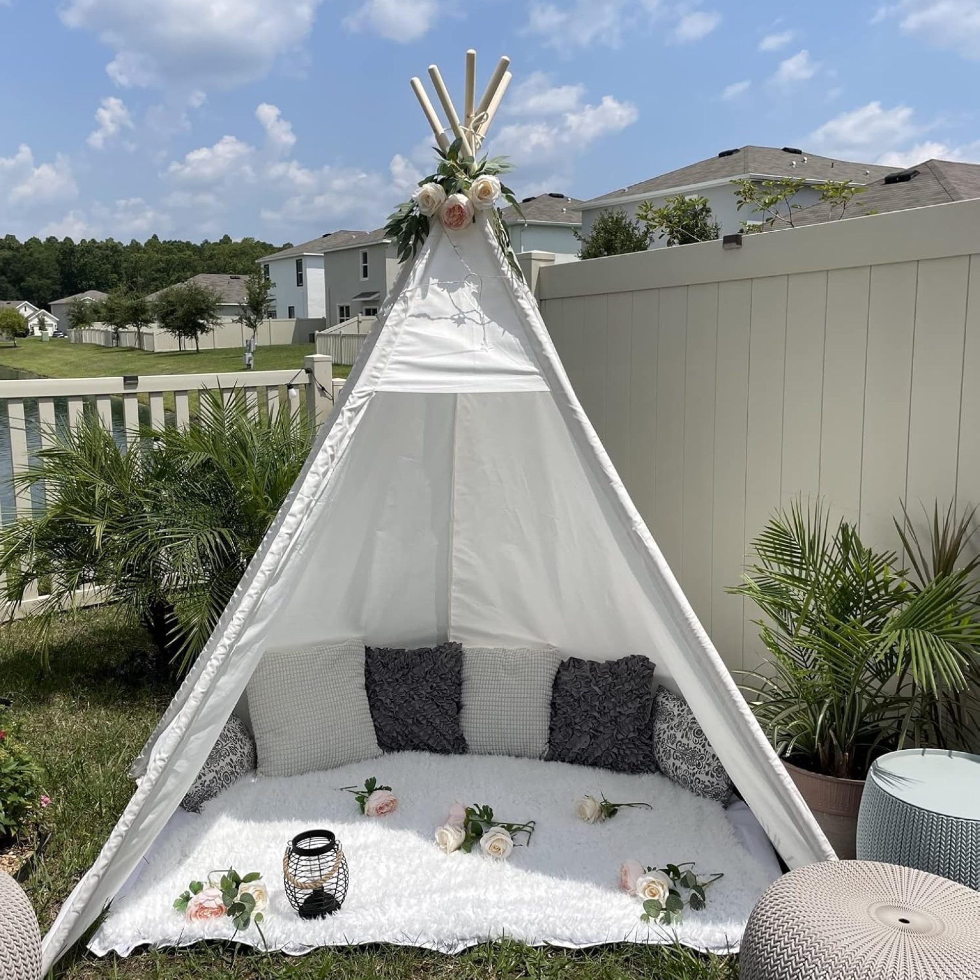 7′ Large Teepee Tent for Adults, Play Tent with Carry Bag, 5 Sides Canvas Kids Teepee Tent Indoor & Outdoor Tents for Party, Wedding, Photo Prop, White 7′ Large Teepee Tent for Adults, Play Tent with Carry Bag, 5 Sides Canvas Kids Teepee Tent Indoor & Outdoor Tents for Party, Wedding, Photo Prop, White