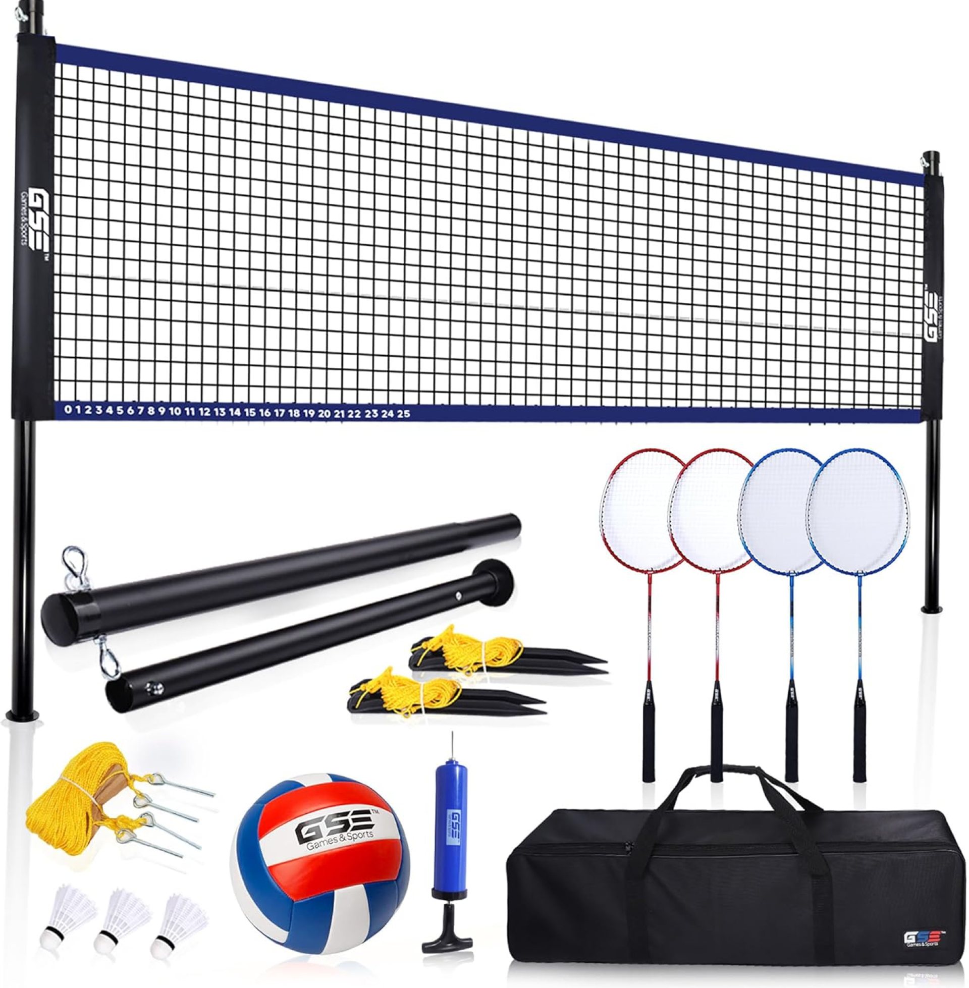 GSE Games & Sports Expert Outdoor Yard Sports Net Game Set for Backyards, Parks, Beach, Lawn. Volleyball Set, Badminton Set OR Volleyball & Badminton Combo Set Available GSE Games & Sports Expert Outdoor Yard Sports Net Game Set for Backyards, Parks, Beach, Lawn. Volleyball Set, Badminton Set OR Volleyball & Badminton Combo Set Available