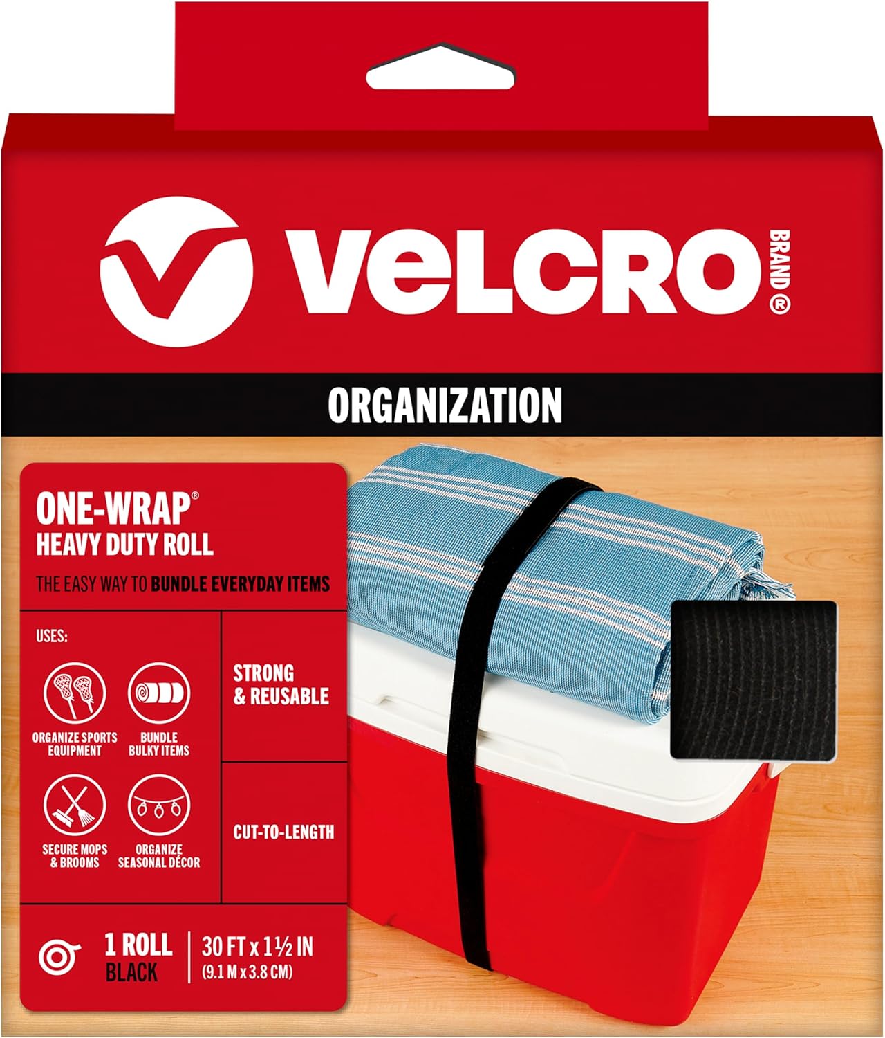 VELCRO Brand ONE-WRAP Roll Black | 30 Ft x 1-1/2 In | Reusable Self-Gripping Hook and Loop Tape | Cut Straps to Bundle Tie Materials and Tools in Garage Shed or Worksite VELCRO Brand ONE-WRAP Roll Black | 30 Ft x 1-1/2 In | Reusable Self-Gripping Hook and Loop Tape | Cut Straps to Bundle Tie Materials and Tools in Garage Shed or Worksite