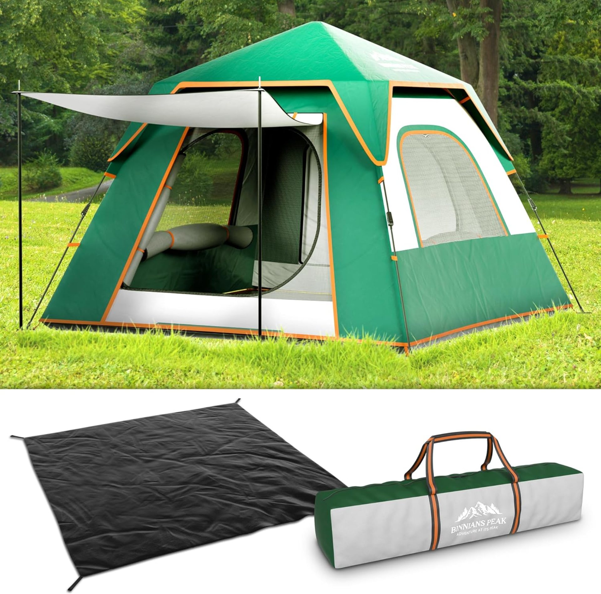 4-Person Pop-Up Camping Tent – Waterproof Instant Tent with Mesh Windows, Carry Bag, and Ground Sheet – 210D Oxford Fabric for Family Camping, Fishing, Hunting 4-Person Pop-Up Camping Tent – Waterproof Instant Tent with Mesh Windows, Carry Bag, and Ground Sheet – 210D Oxford Fabric for Family Camping, Fishing, Hunting