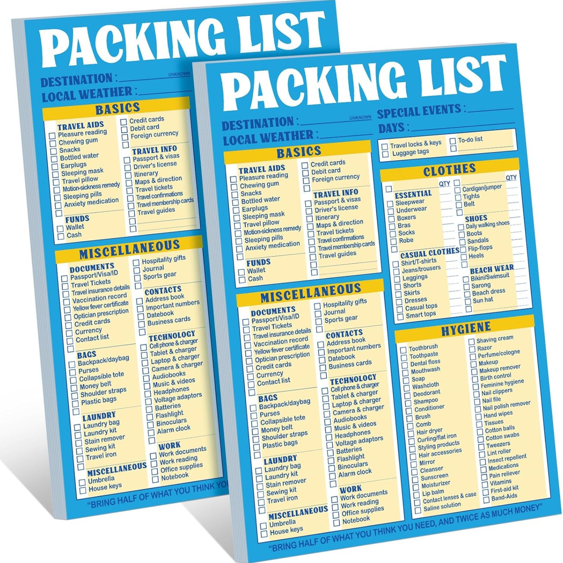 Eaasty 2 Pcs 120 Sheets Spring summer Travel Packing List 6 x 9 Packing List Checklist Notepad Cruise Checklist Essentials Note Pad for Hiking Camping Beach Vacations Gifts Eaasty 2 Pcs 120 Sheets Spring summer Travel Packing List 6 x 9 Packing List Checklist Notepad Cruise Checklist Essentials Note Pad for Hiking Camping Beach Vacations Gifts