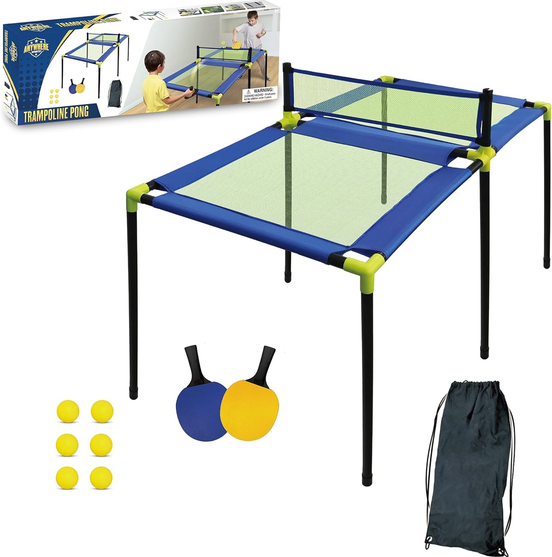 Anywhere Sports – Portable Trampoline Ping Pong Table Tennis Game for Indoor or Outdoor Use, Includes Two Paddles, Six Balls, Storage Bag, and Compact Size for Kids Anywhere Sports – Portable Trampoline Ping Pong Table Tennis Game for Indoor or Outdoor Use, Includes Two Paddles, Six Balls, Storage Bag, and Compact Size for Kids