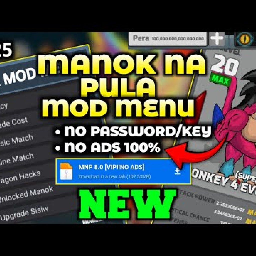 Cập nhật phiên bản mới 80 của Monkey Manok Na Pula Mod Menu: Tiền vô hạn, Mắt tối đa, Không quảng cáo Cập nhật phiên bản mới 80 của Monkey Manok Na Pula Mod Menu: Tiền vô hạn, Mắt tối đa, Không quảng cáo