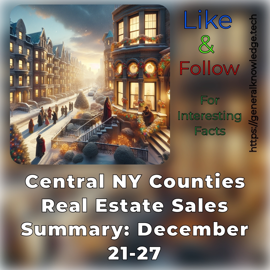 Central NY Counties Real Estate Sales Summary: December 21-27 Central NY Counties Real Estate Sales Summary: December 21-27