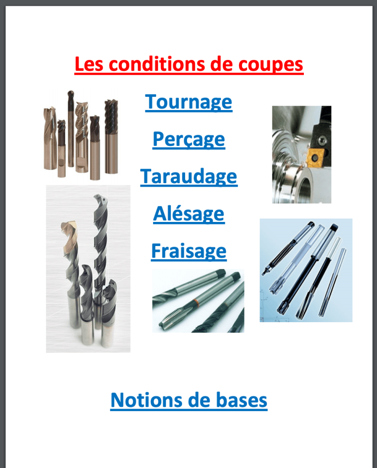Les conditions de coupes Mécanique en PDF Les conditions de coupes Mécanique en PDF
