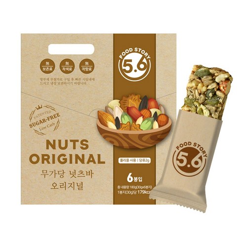 곤약닷컴 무가당 넛츠바 오리지널 1상자 (6봉입), 30g, 6개
