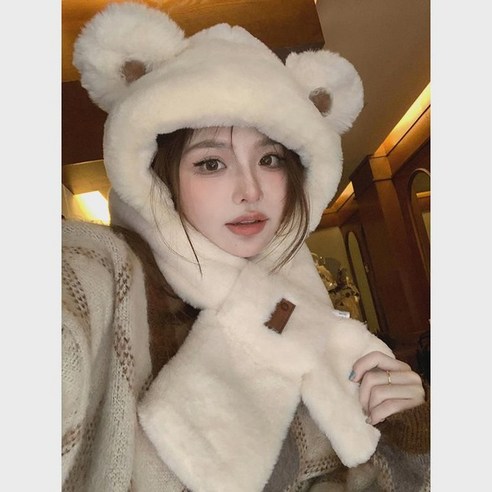 뽀글이 후드 목도리 일체형 여성 겨울 목도리 곰돌이 가을 겨울 라이더 귀마개 2022